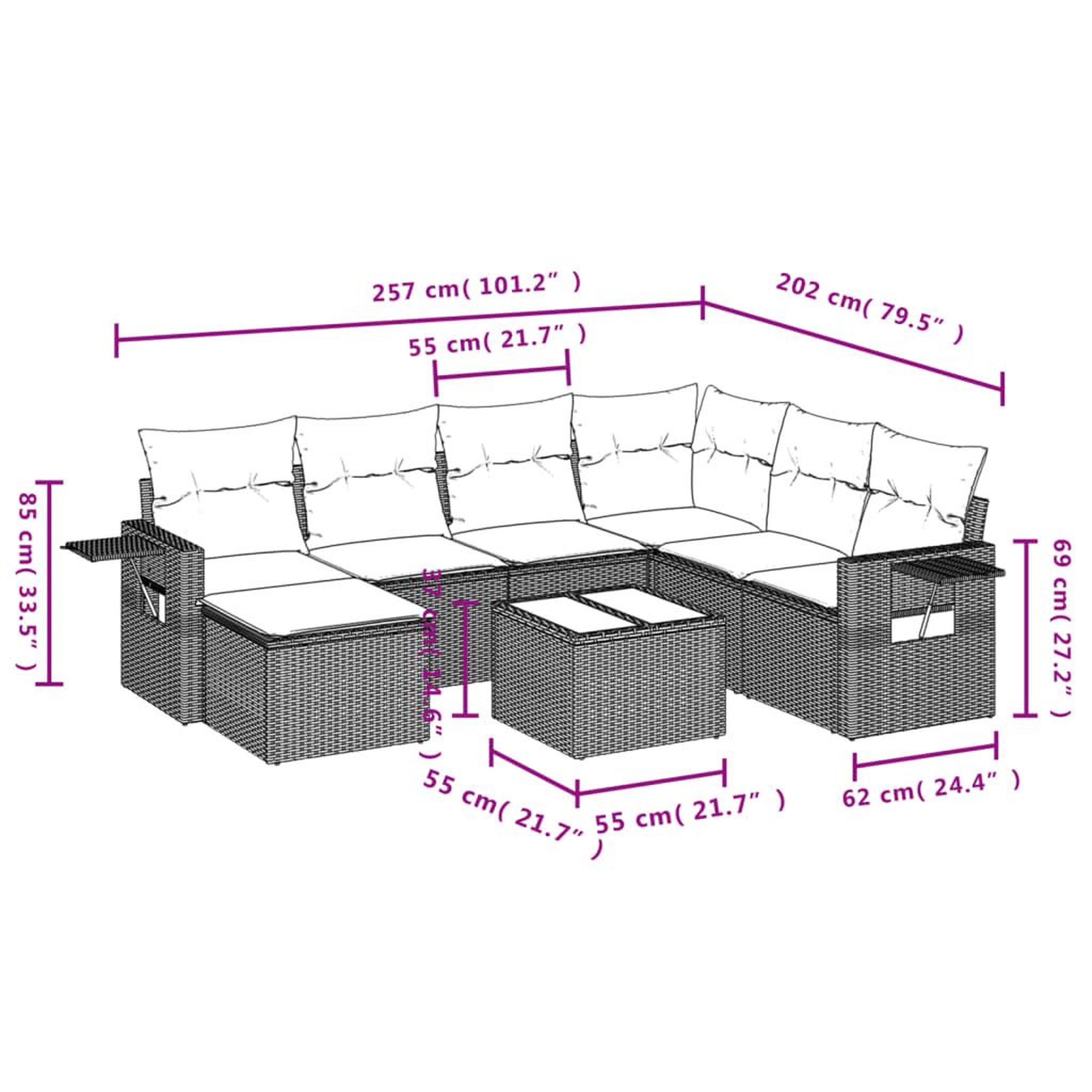 Voir la diapositive 6 : VIDAXL Salon de jardin avec coussins 8 pcs beige resine tressee