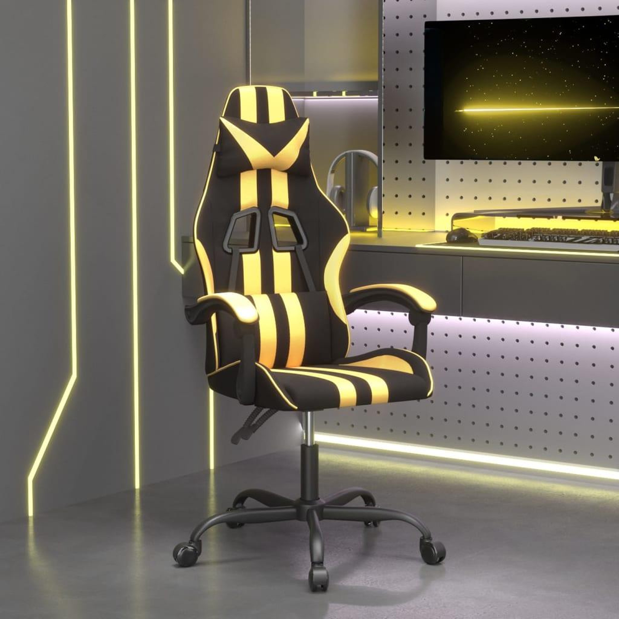 Voir la diapositive 1 : VIDAXL Chaise de jeu pivotante Noir et dore Similicuir