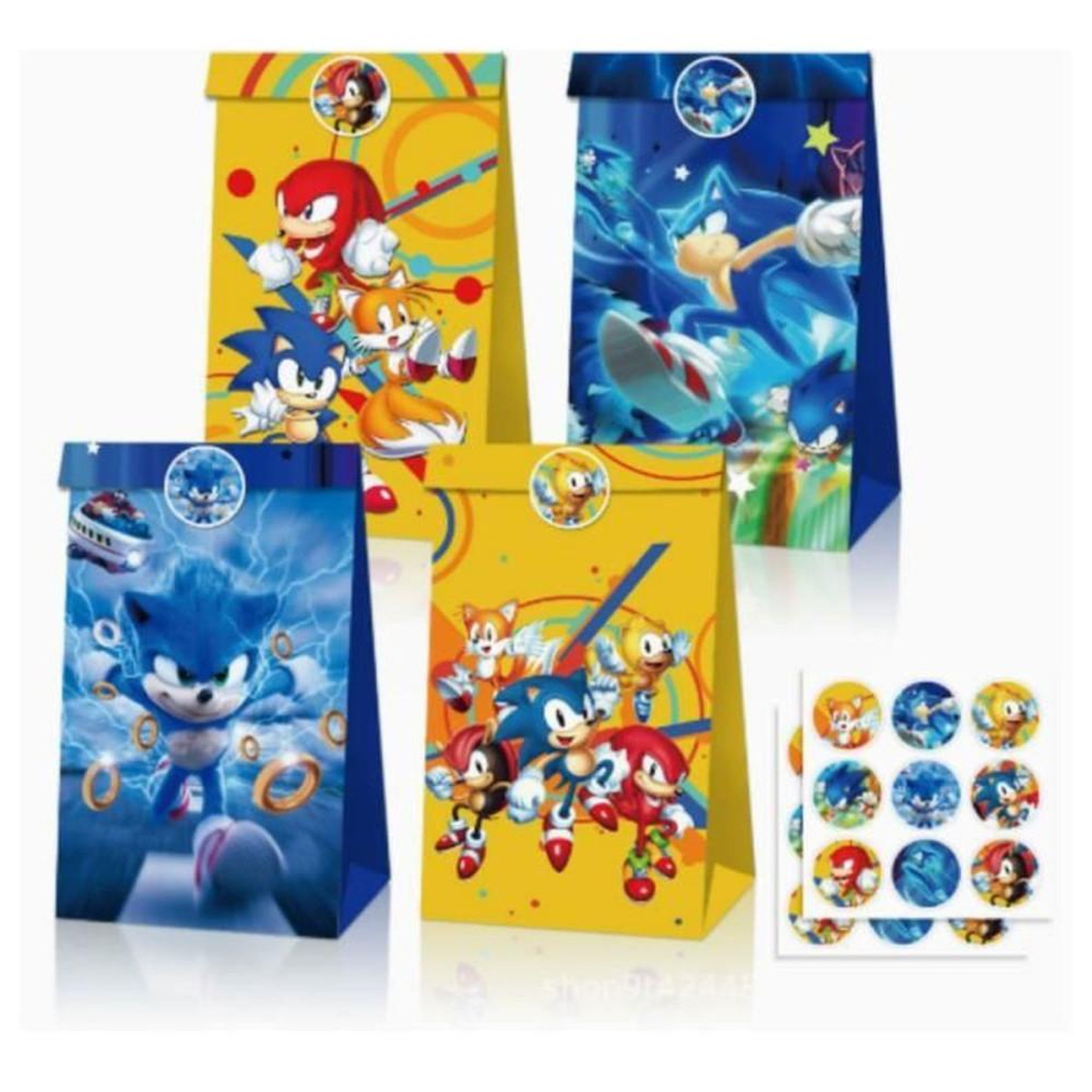 Sacs cadeaux Sonic The Hedgehog 30 pièces 4 motifs, papier épais, 22 x 12 cm