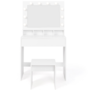Voir la diapositive 4 : ID MARKET Coiffeuse ZELIA miroir LED avec 4 niches, 1 tiroir et tabouret