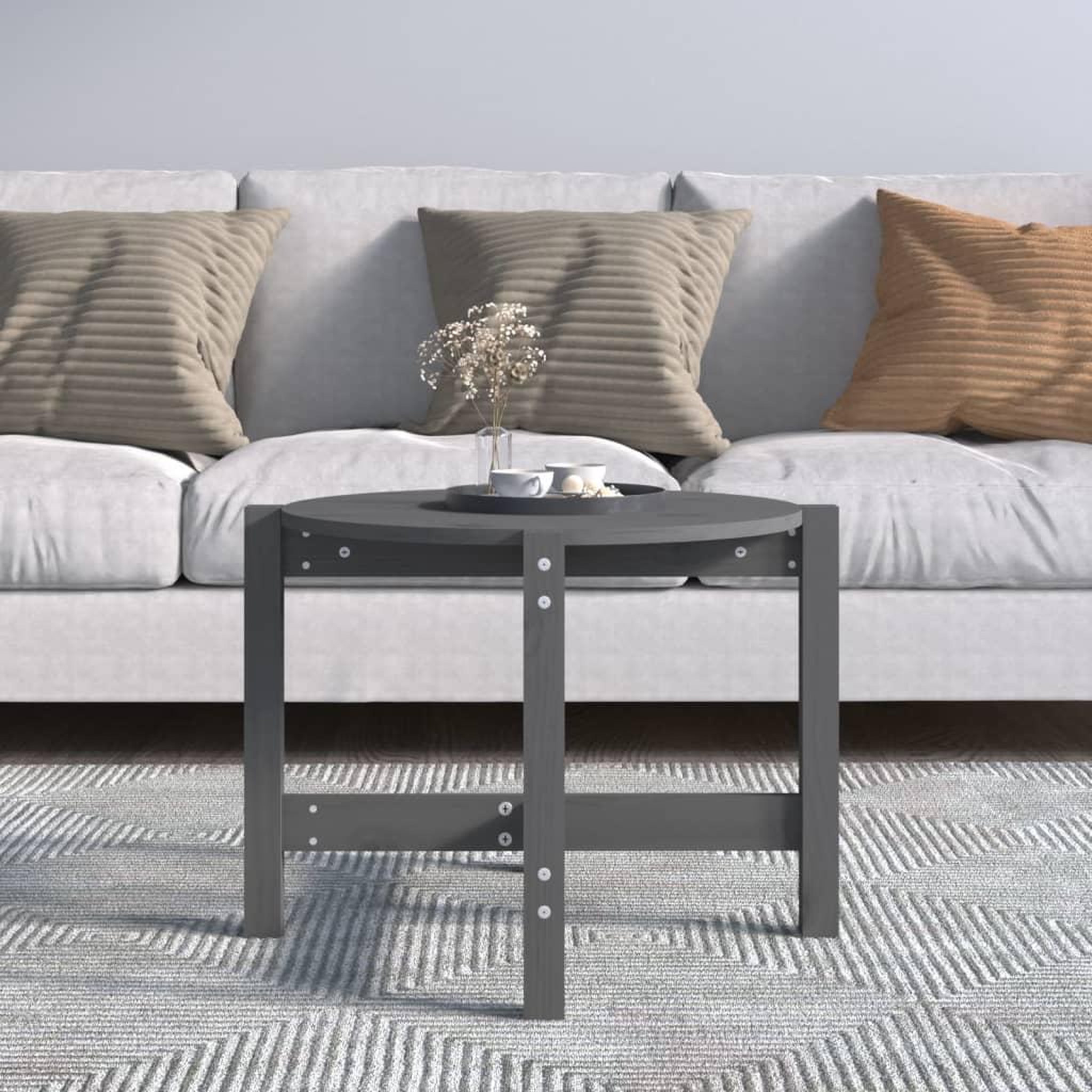 Voir la diapositive 3 : VIDAXL Table basse Gris Ø 62,5x45 cm Bois massif de pin