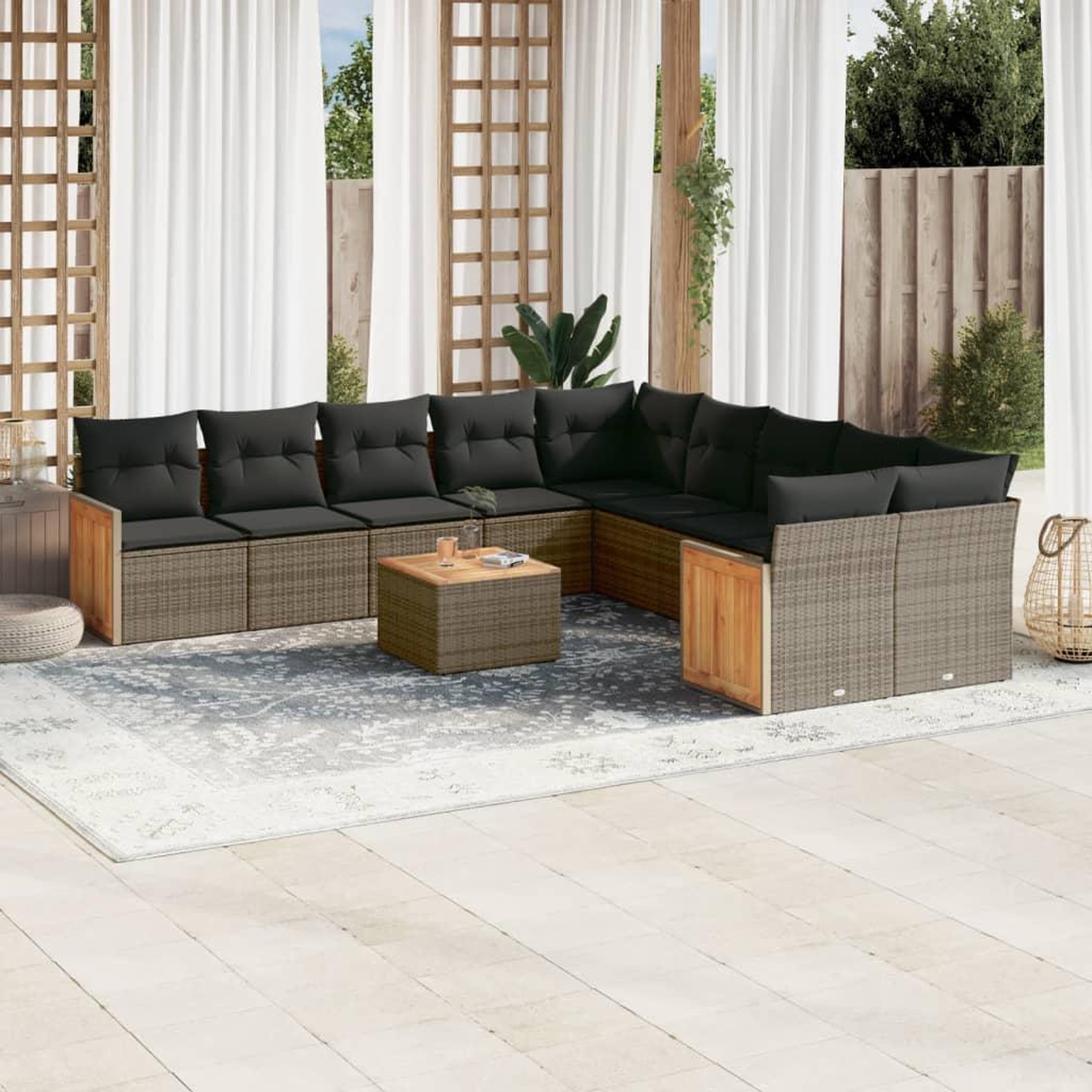 VIDAXL Salon de jardin 11 pcs avec coussins gris resine tressee
