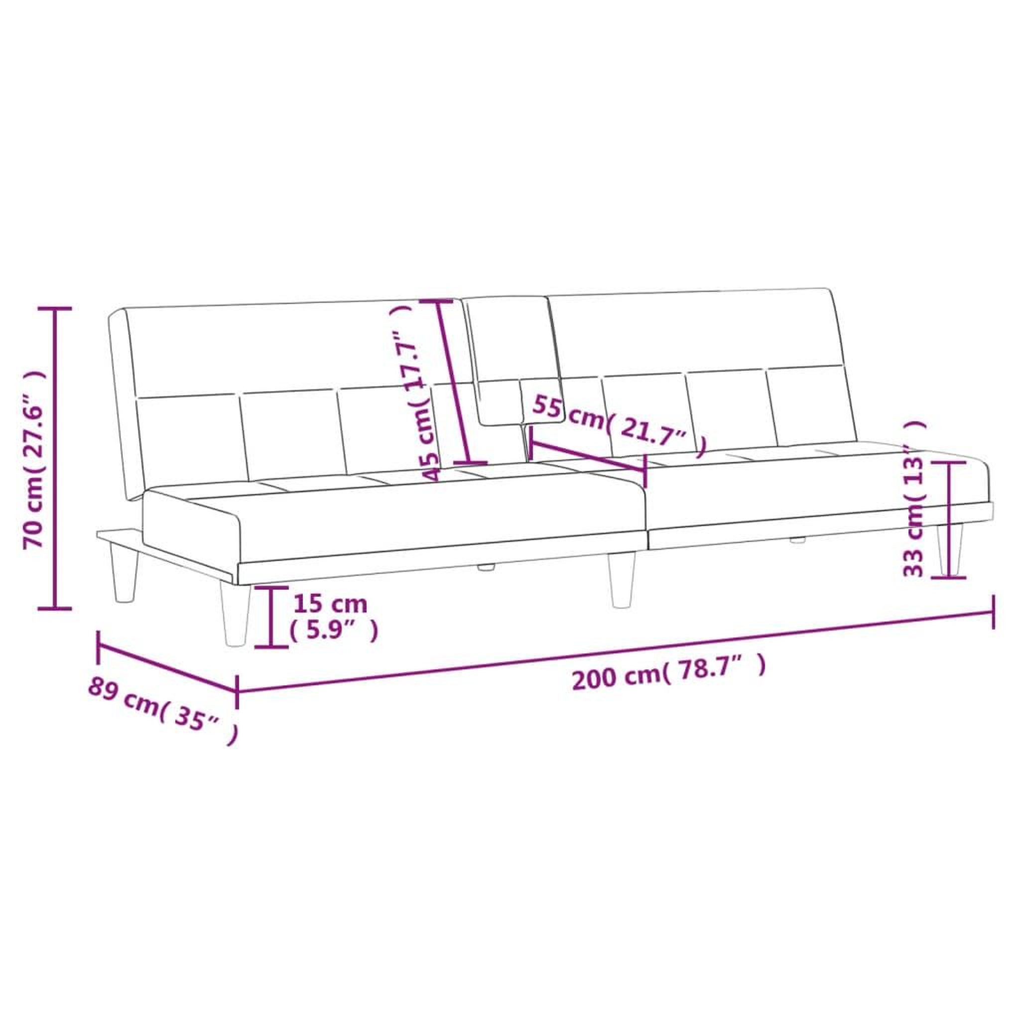 Voir la diapositive 6 : VIDAXL Canape-lit avec porte-gobelets gris clair tissu