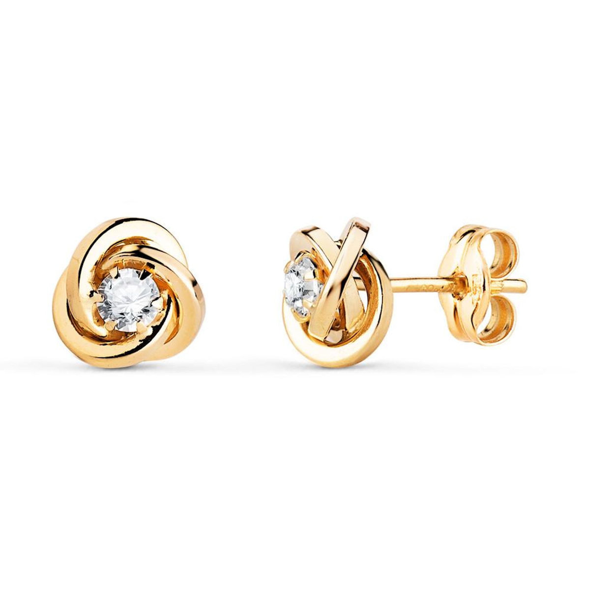 L'ATELIER D'AZUR Boucles d'Oreilles Or 18 Carats 750 Jaune et Zicroniums - Motif Noeud