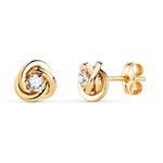 L'ATELIER D'AZUR Boucles d'Oreilles Or 18 Carats 750 Jaune et Zicroniums - Motif Noeud