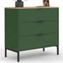 Voir la diapositive 1 : ID MARKET Commode 3 tiroirs KELIA 80 cm vert kaki et plateau bois