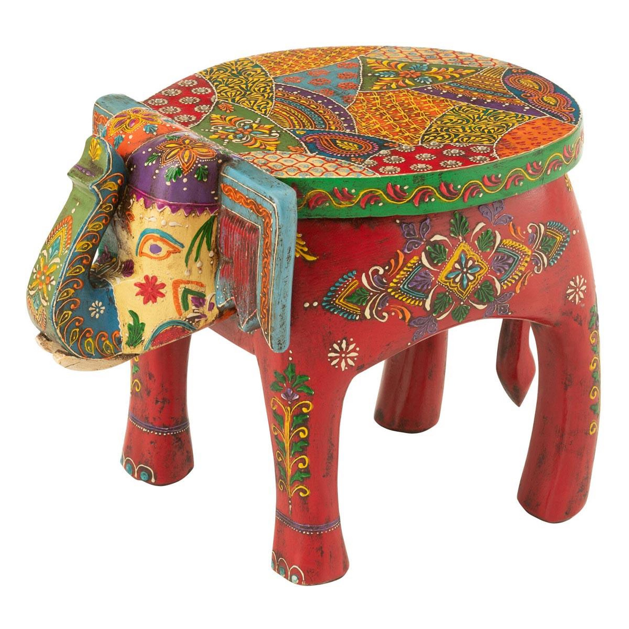 J-LINE Tabouret éléphant en bois  delhi  35cm multicolore