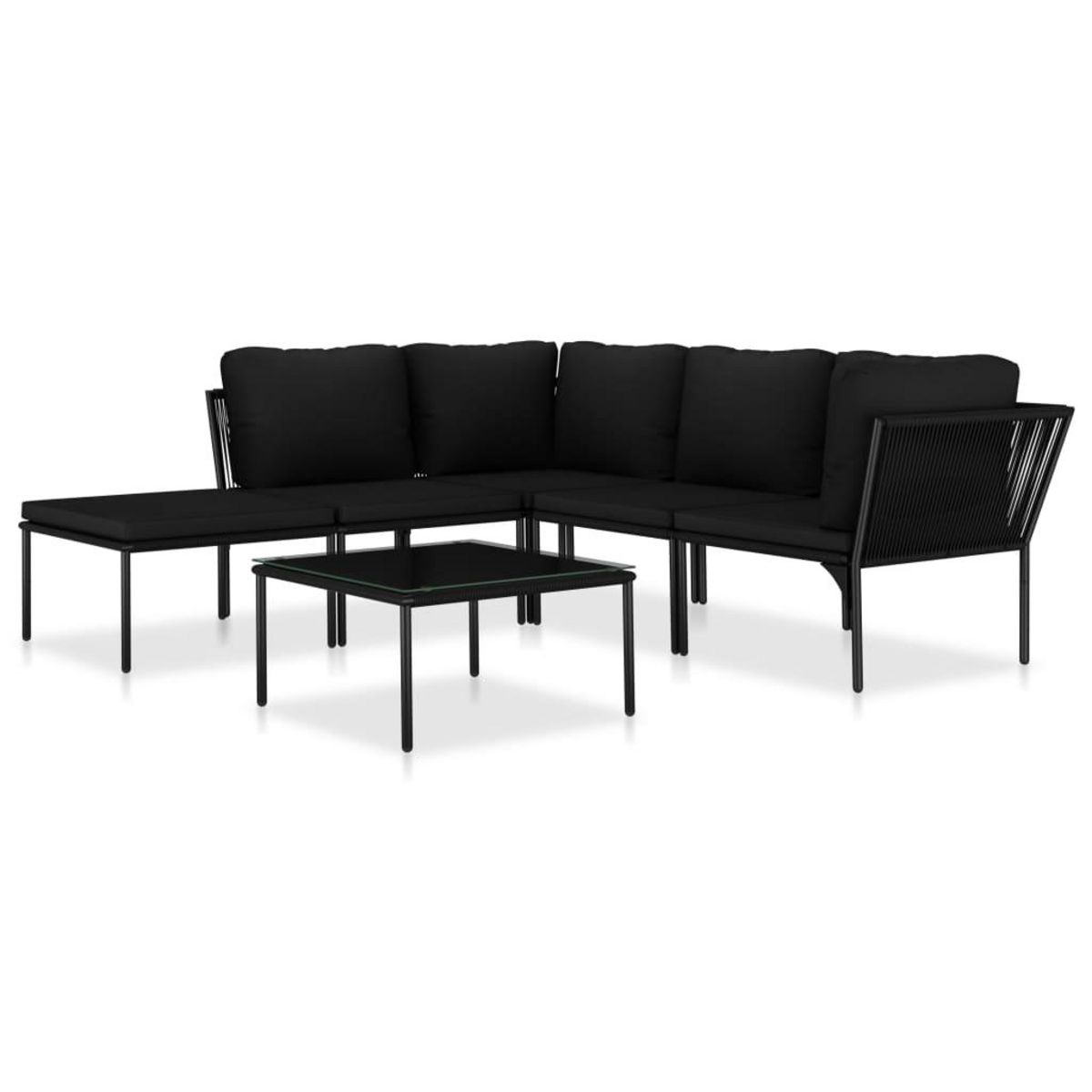 VIDAXL Salon de jardin 6 pcs avec coussins Noir PVC