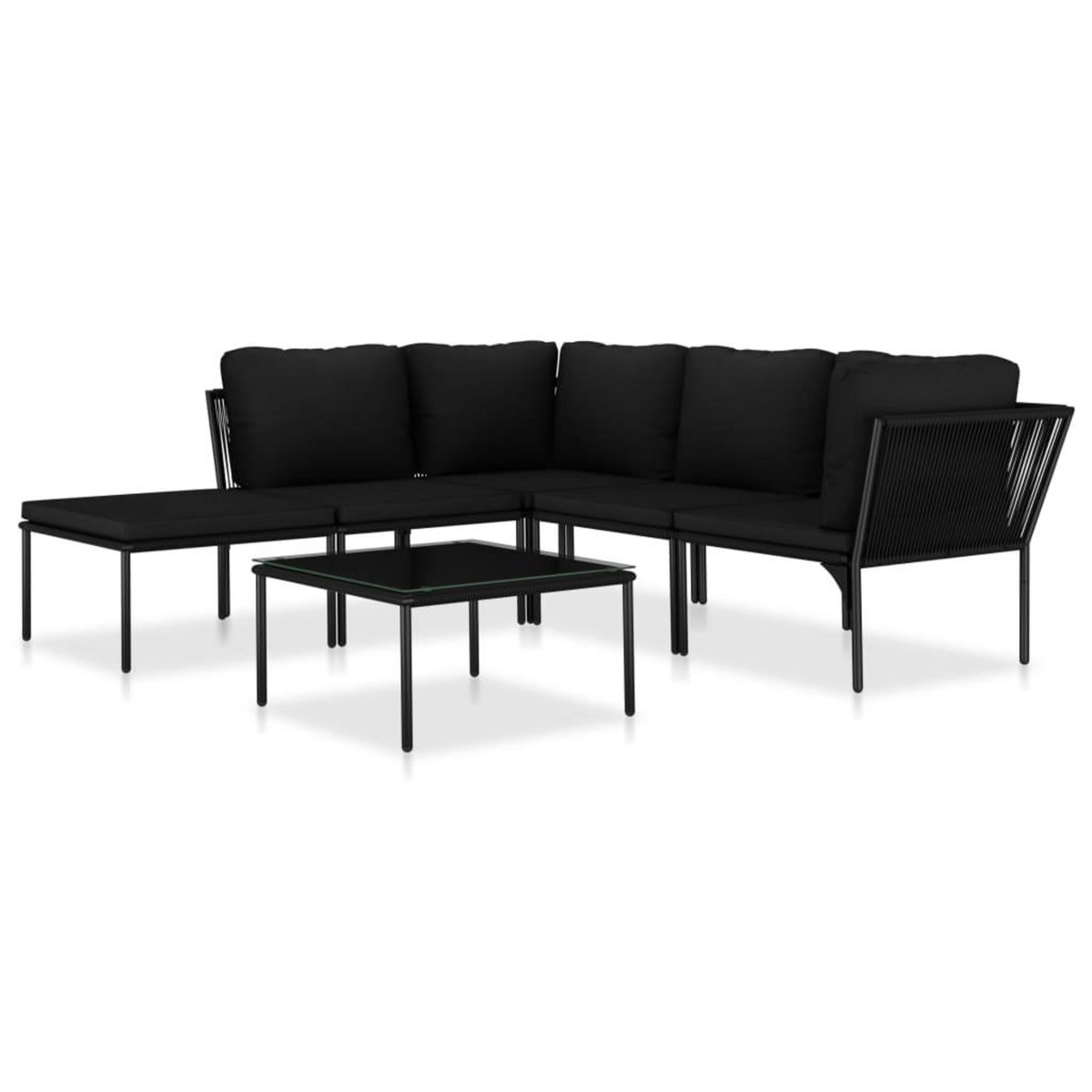 VIDAXL Salon de jardin 6 pcs avec coussins Noir PVC
