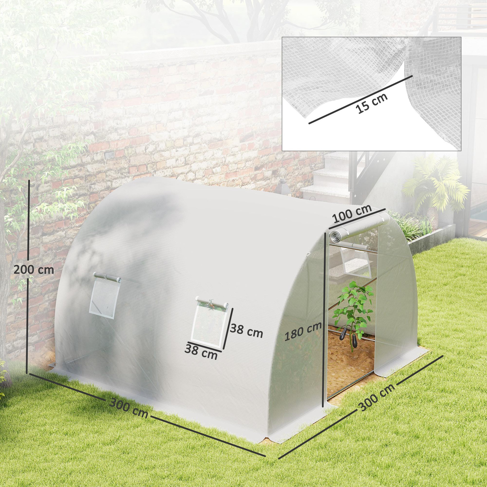 Voir la diapositive 3 : OUTSUNNY Serre de jardin tunnel 4 fenêtres acier galvanisé bâche pe blanc