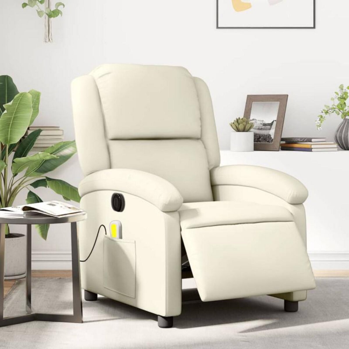 VIDAXL Fauteuil de massage inclinable électrique crème similicuir