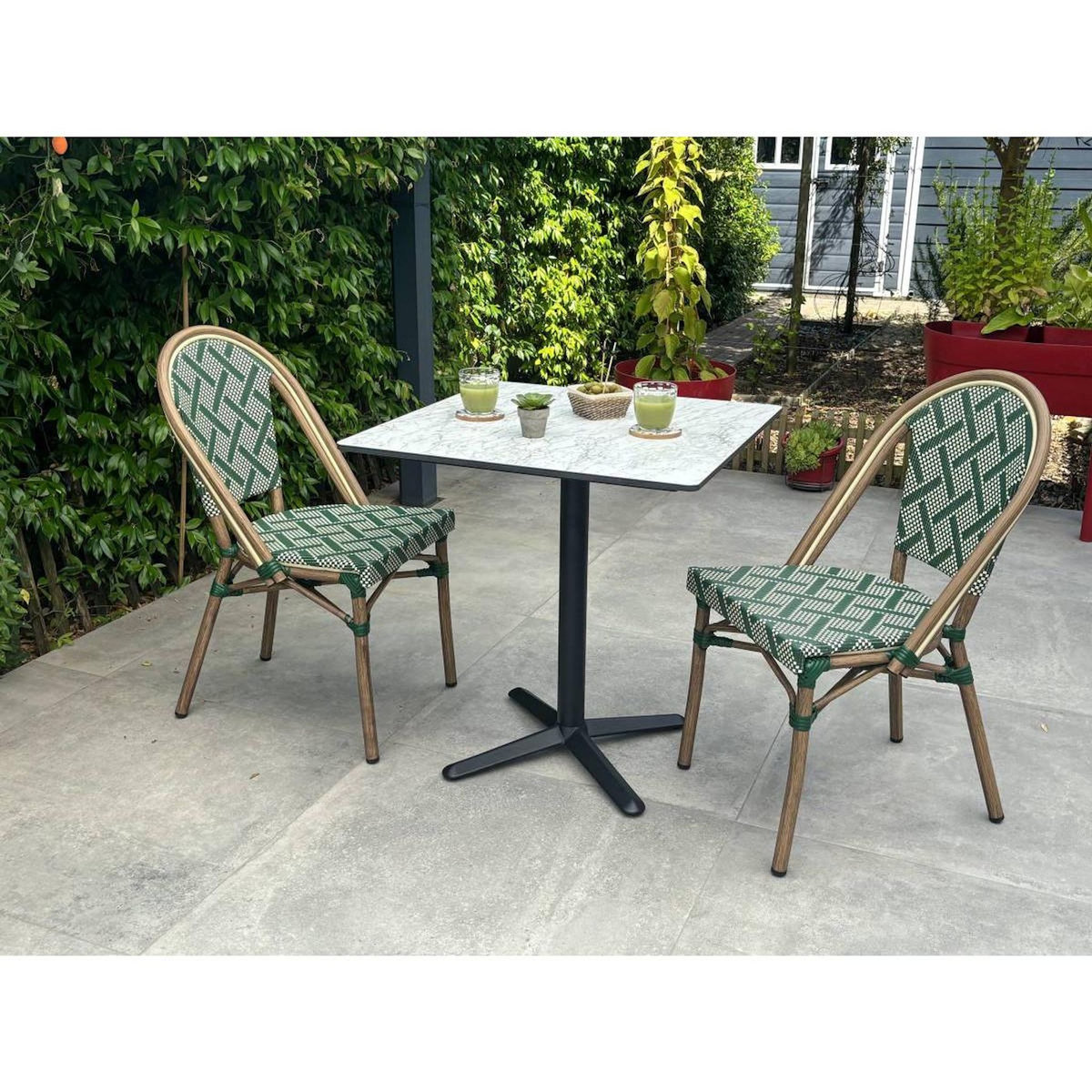 Paris Prix Ensemble Table de Jardin & 2 Chaises  Bistro  70cm Vert