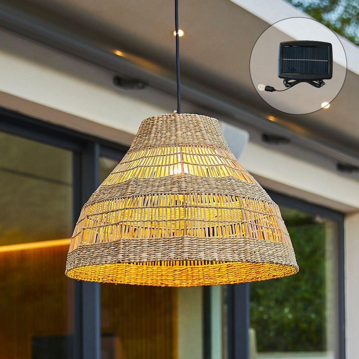 Lumisky Suspension solaire bohème MERIDA Beige Herbe marine H34cm