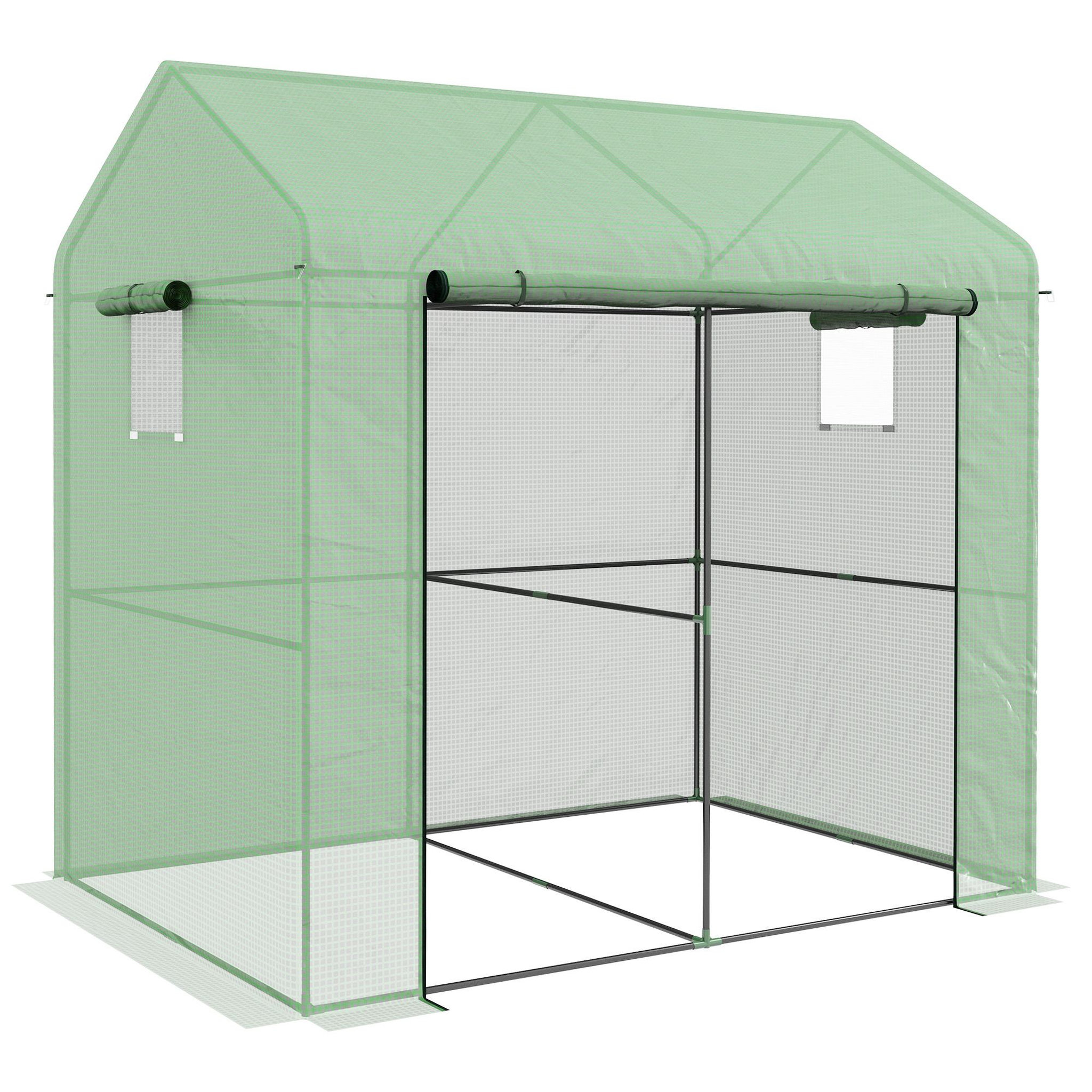OUTSUNNY Serre de jardin 2,8 m² porte zippée 2 fenêtres acier PE vert