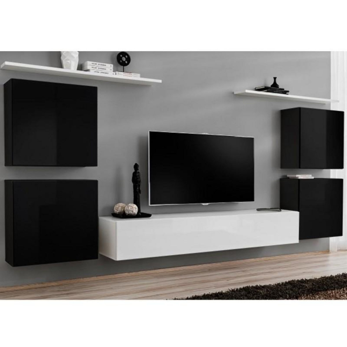 Paris Prix Meuble TV Mural Design  Switch IV  320cm Noir & Blanc