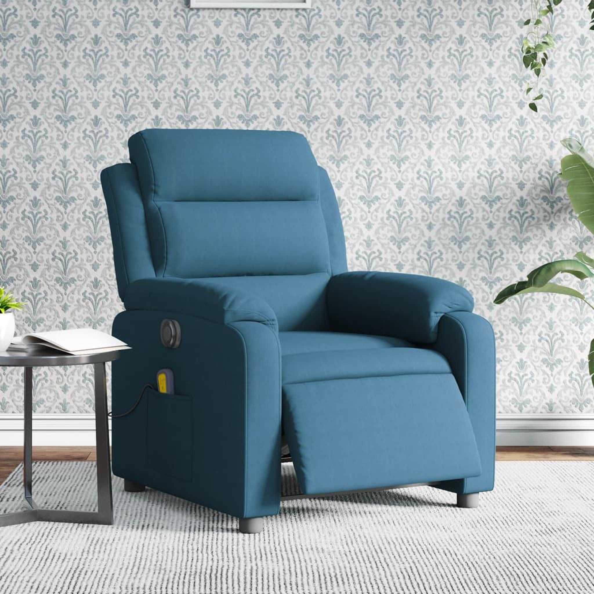 VIDAXL Fauteuil inclinable de massage electrique bleu velours