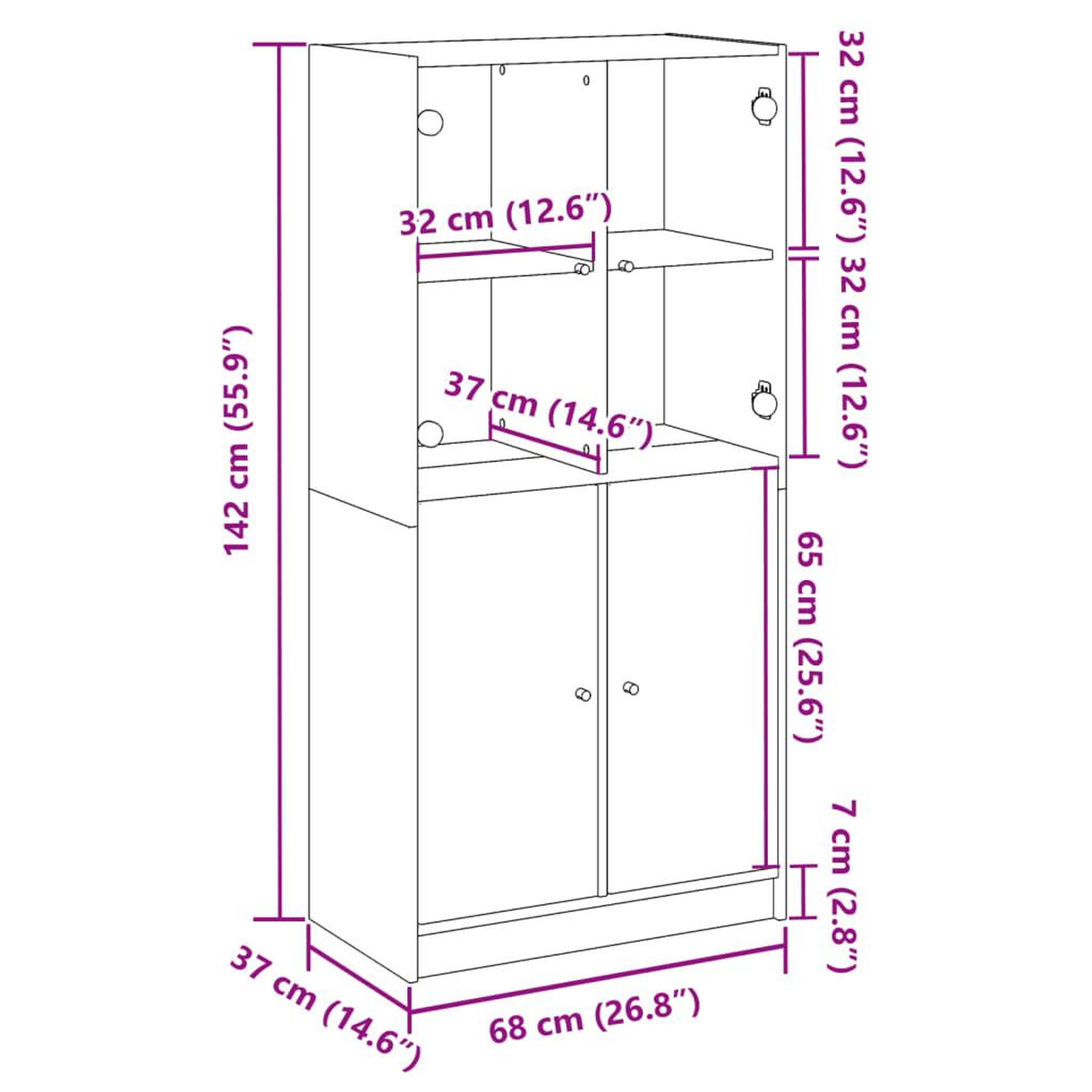 Voir la diapositive 6 : VIDAXL Buffet haut avec portes vieux bois 68x37x142 cm bois ingenierie