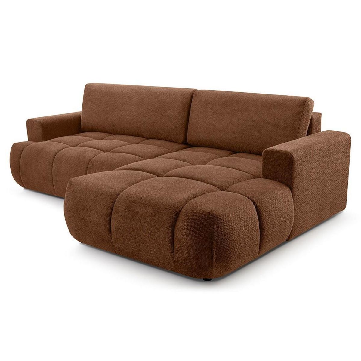 BEST MOBILIER Leonie - canapé d'angle droit 4 places convertible avec coffre en velours texturé