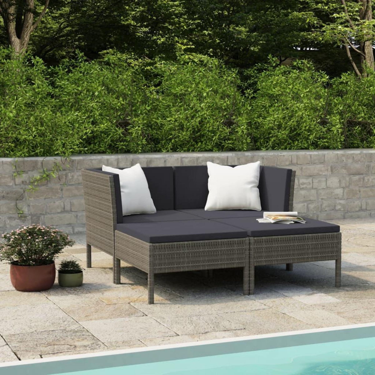 VIDAXL Salon de jardin 4 pcs avec coussins resine tressee gris