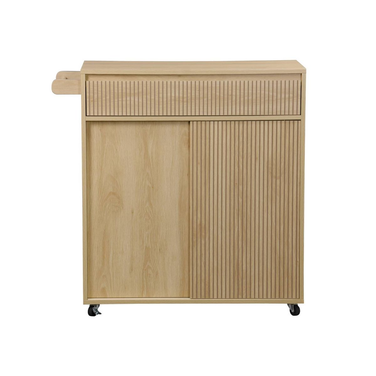 SWEEEK Desserte de cuisine LINEAR décor bois 1 poignée 1 tiroir 2 portes 4 roues. Naturel