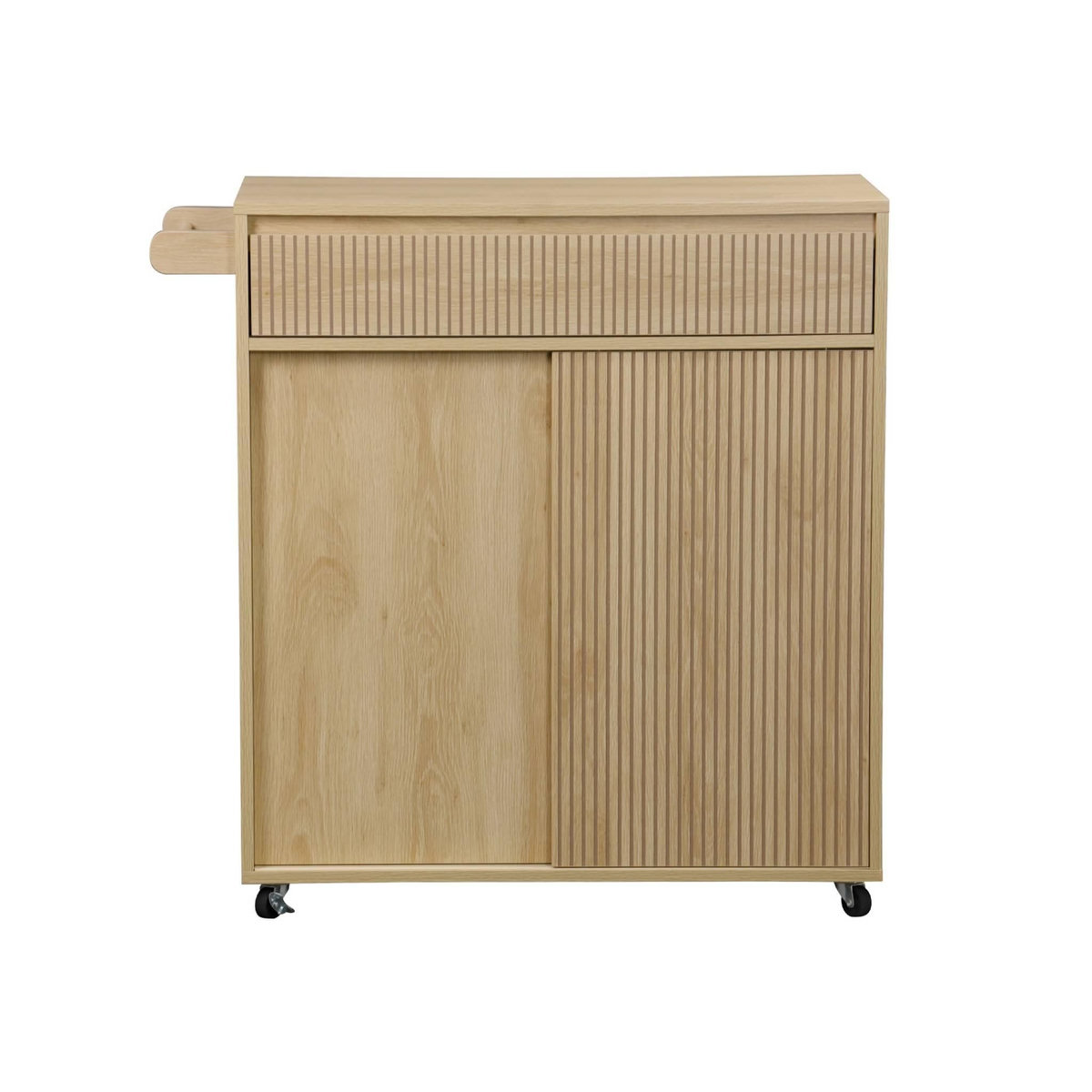 SWEEEK Desserte de cuisine LINEAR décor bois 1 poignée 1 tiroir 2 portes 4 roues. Naturel