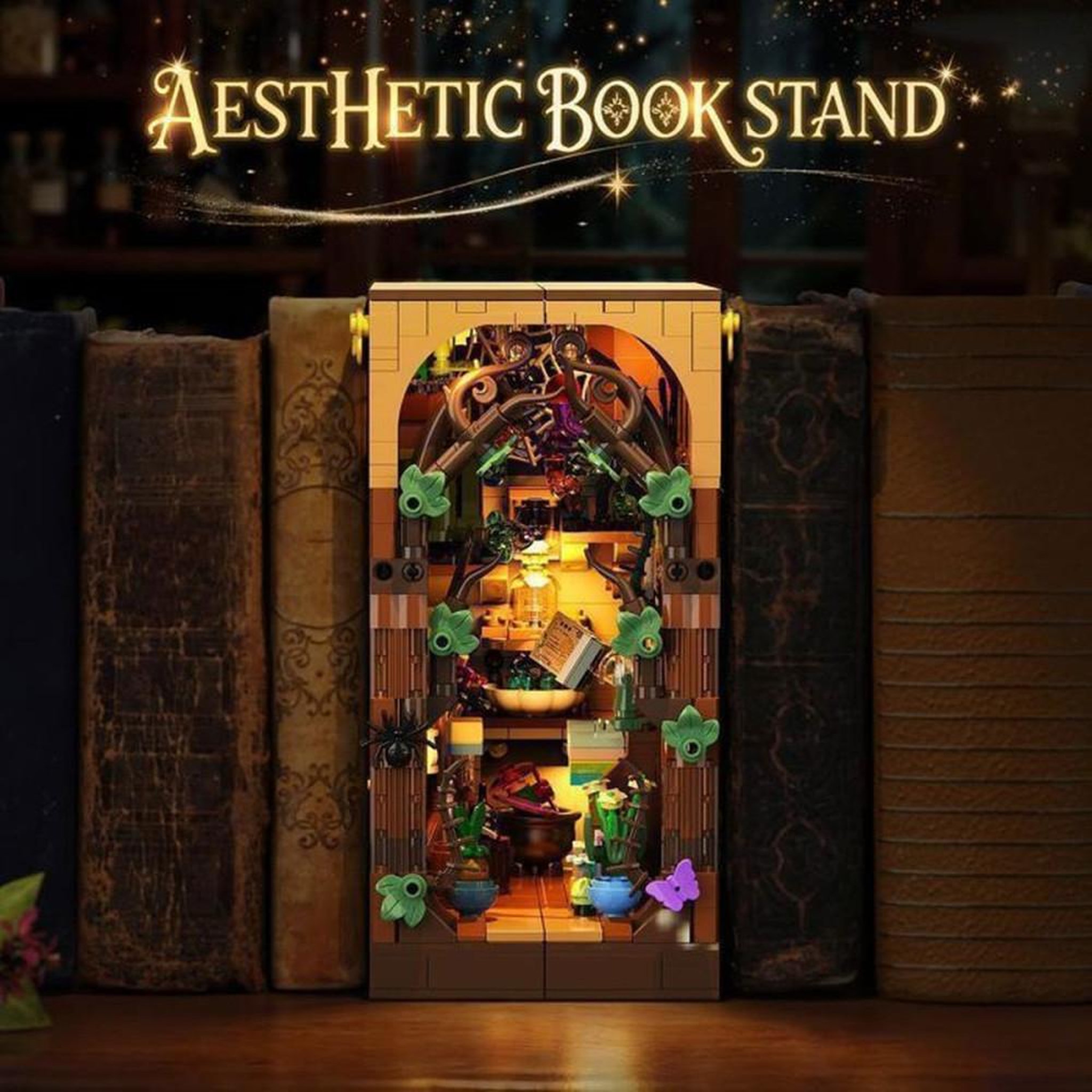 Voir la diapositive 5 : Coffret de construction LED Book Nook magie aux herbes, 930 pièces ABS, maquette bibliothèque
