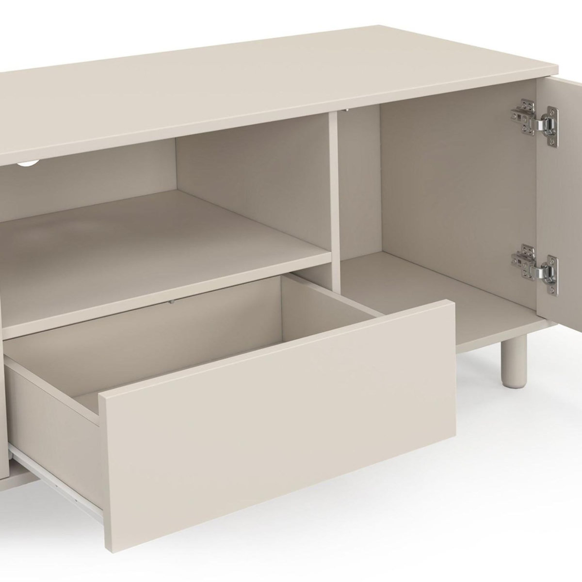 ID MARKET Meuble TV 140 cm BERTILLE 3 portes bois beige