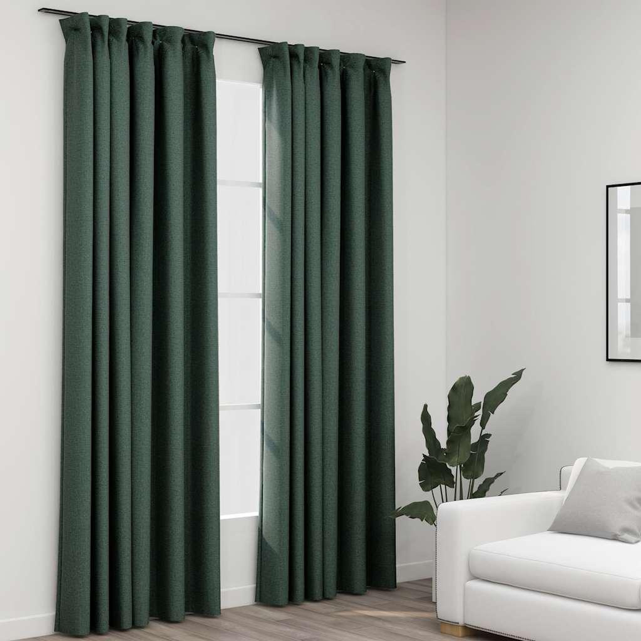VIDAXL Rideaux occultants aspect lin avec crochets 2pcs Vert 140x225cm