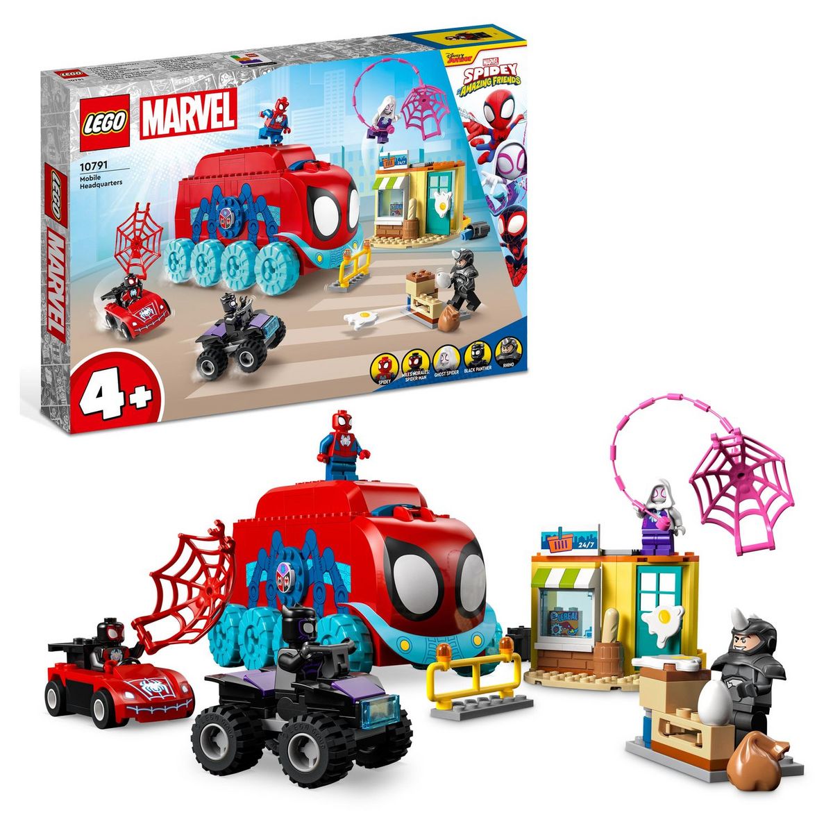 LEGO Marvel 10791 Le QG mobile de l&rsquo;équipe Spidey, Jouet Enfants 4 Ans avec Minifigurines Miles Morales et Black Panther, Série Spidey et ses Amis Extraordinaires