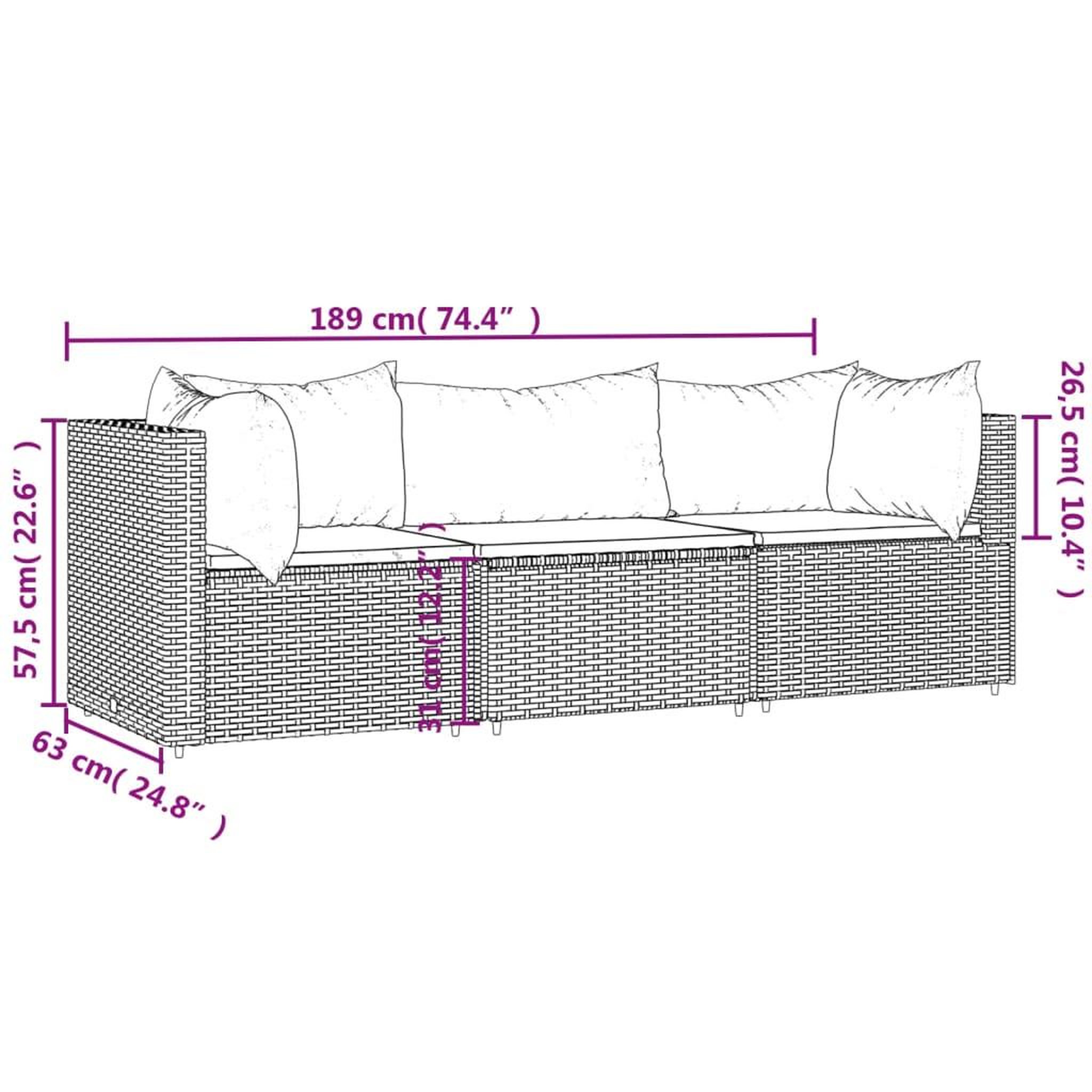 Voir la diapositive 6 : VIDAXL Salon de jardin 3 pcs avec coussins Gris Resine tressee