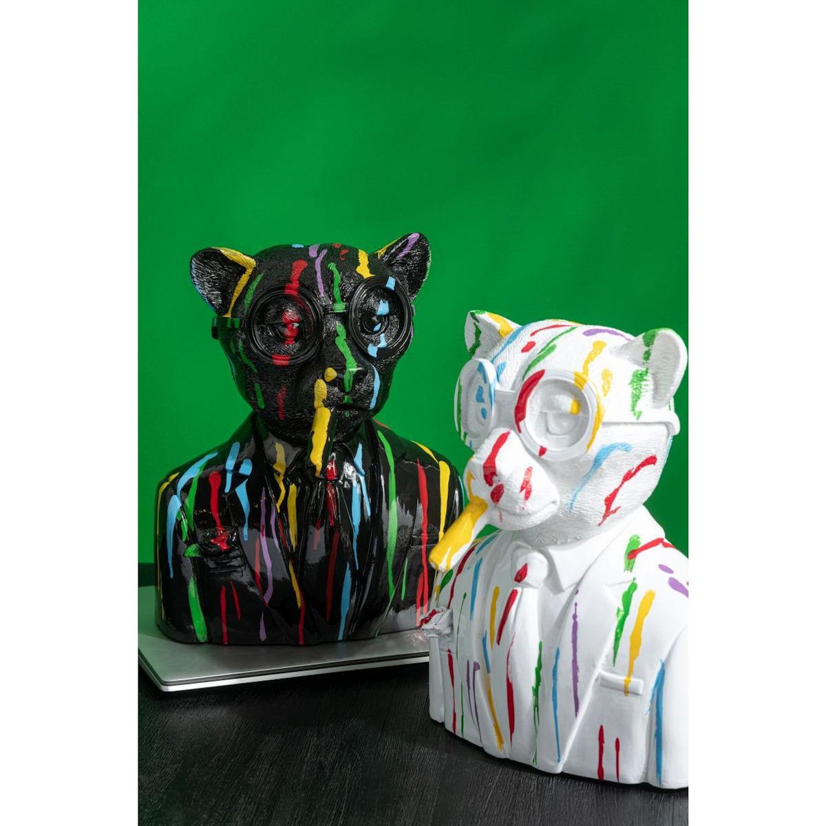 Paris Prix Buste Léopard  Tâches de Peinture  31cm Blanc