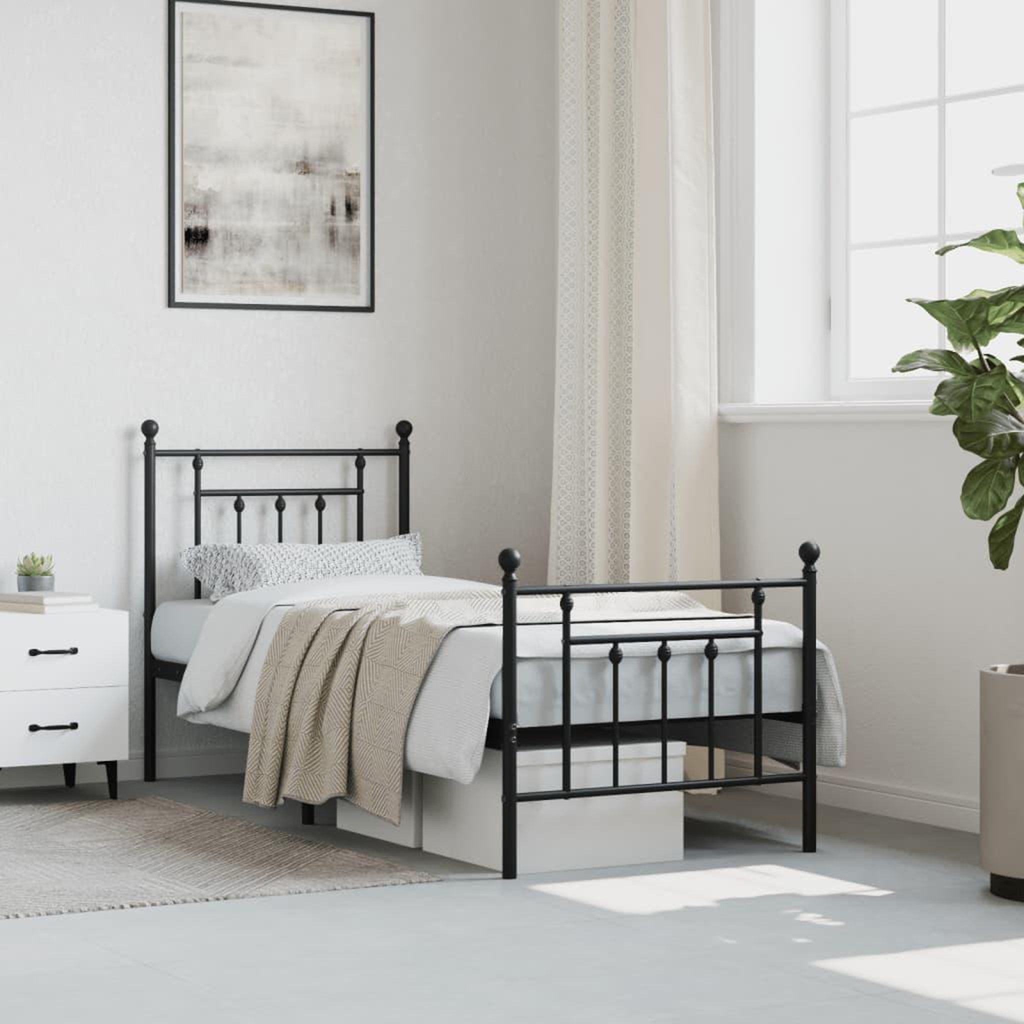 Voir la diapositive 4 : VIDAXL Cadre de lit metal sans matelas avec pied de lit noir 75x190 cm