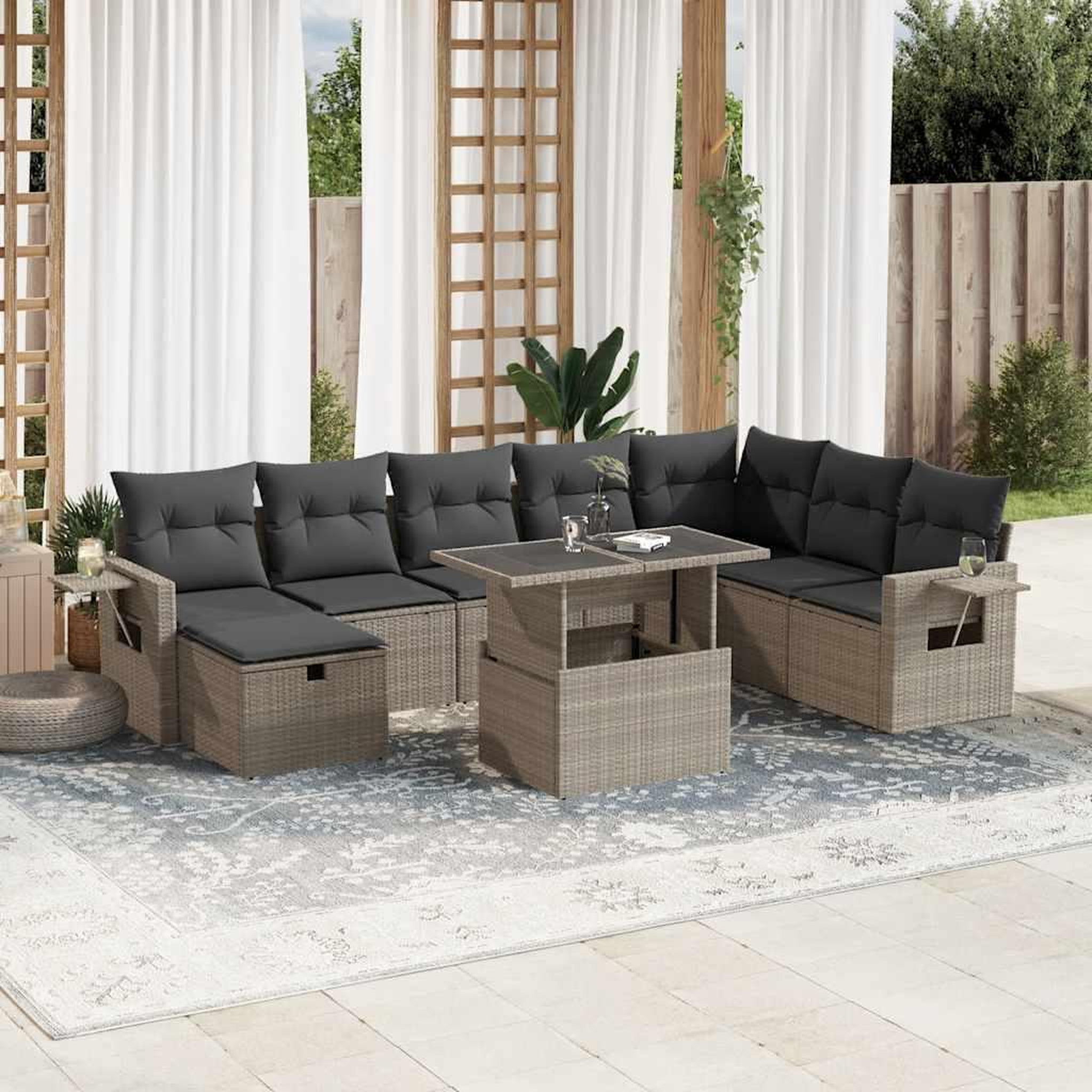 VIDAXL Salon de jardin 9 pcs avec coussins gris clair resine tressee