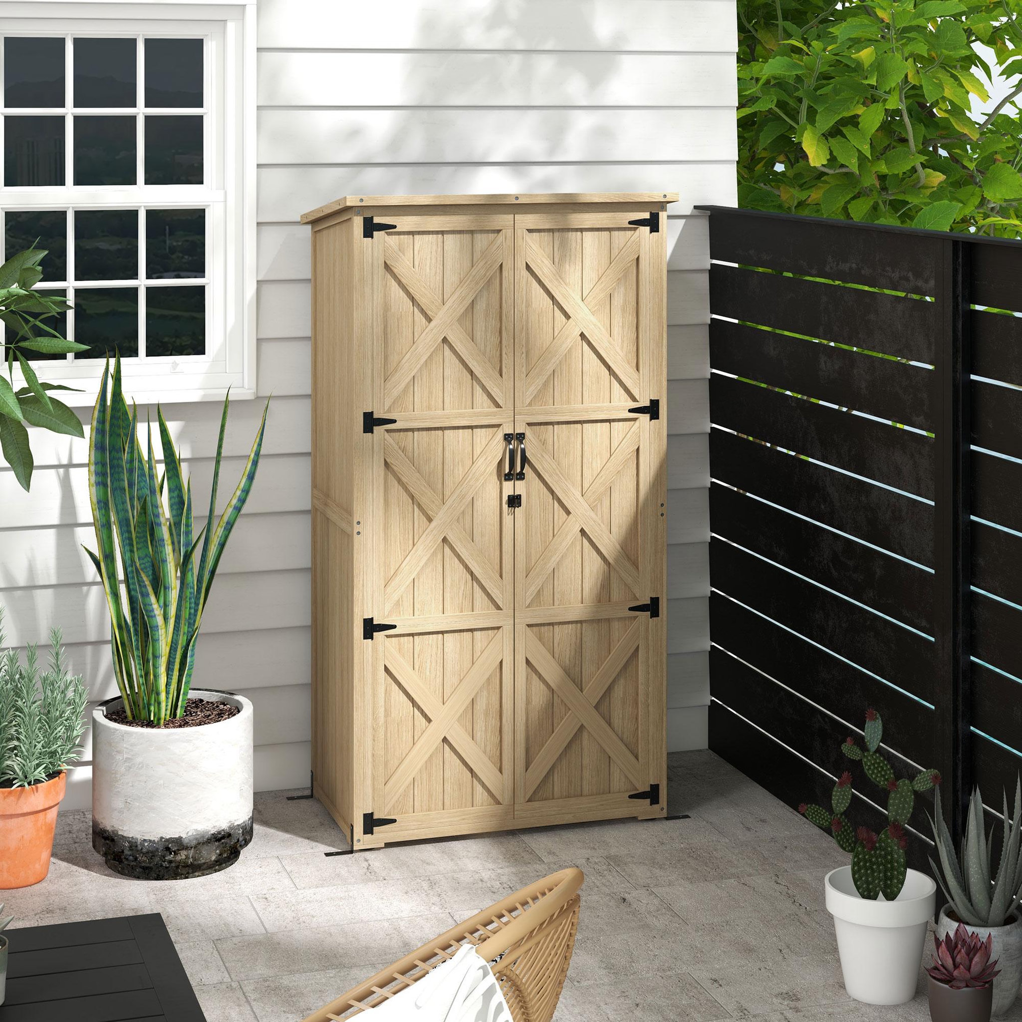 Voir la diapositive 2 : OUTSUNNY Armoire de jardin abri de jardin 2 portes croisillons 2 étagères toit bitumé bois sapin pré-huilé