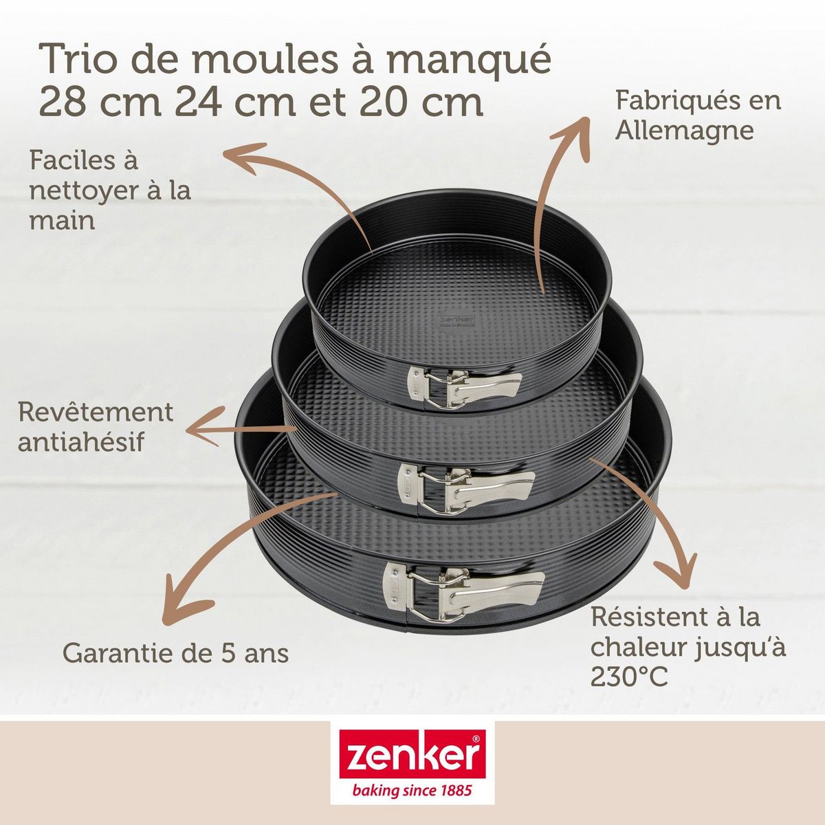 ZENKER Set de 3 moules à charnière ronds de 20 cm 24 cm et 28 cm Zenker Black Metallic