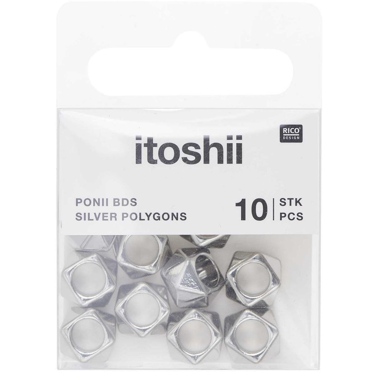 RICO DESIGN Itoshii pack 10 perles ponii polygone couleur argent