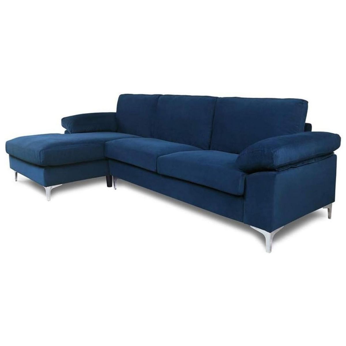 CONCEPT USINE Canapé d'angle gauche 4-5 places en velours bleu GALWAY