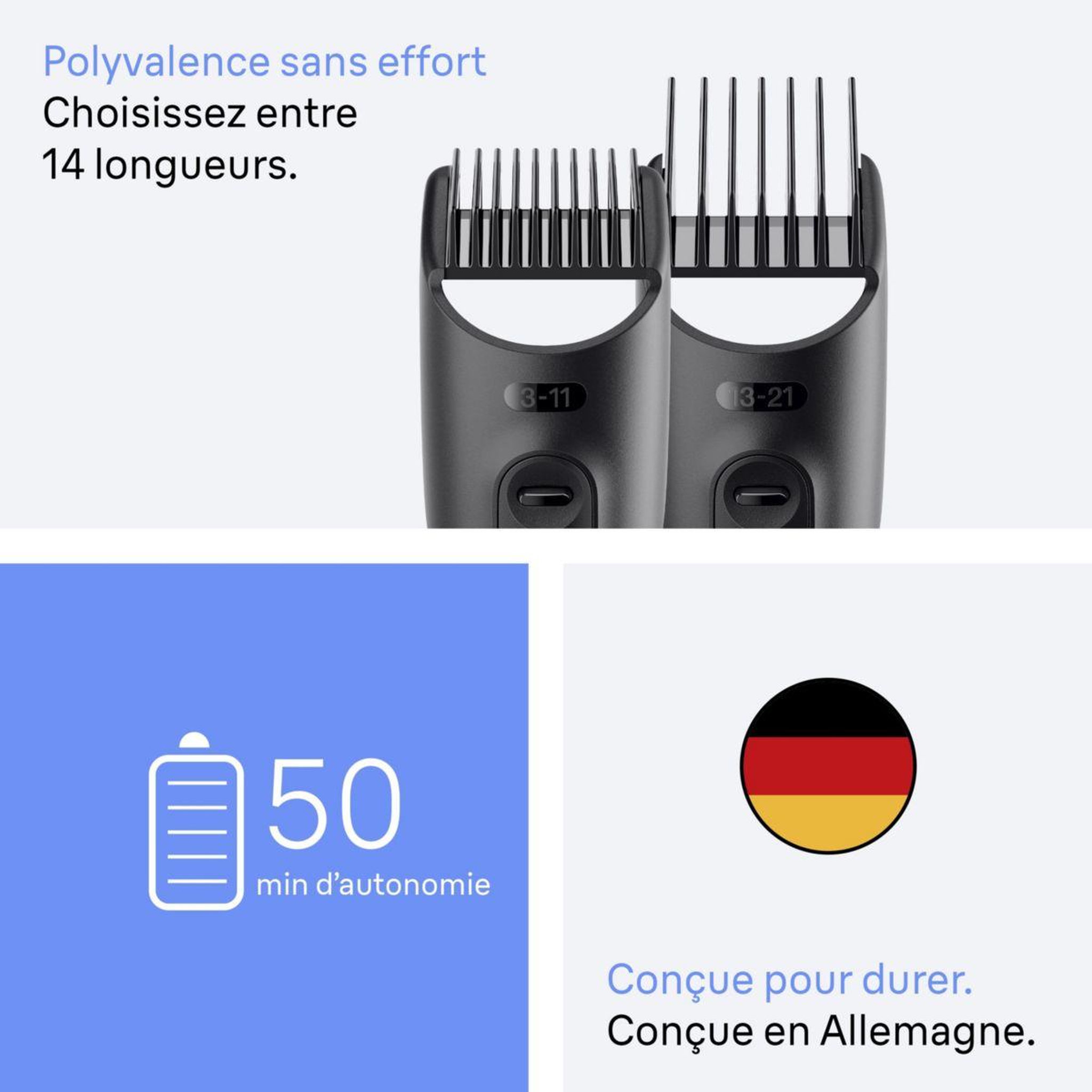 Voir la diapositive 5 : BRAUN Tondeuse multi usages AIO 3560, 14 hauteurs de coupe, précision 0,5 mm, autonomie 50 mn