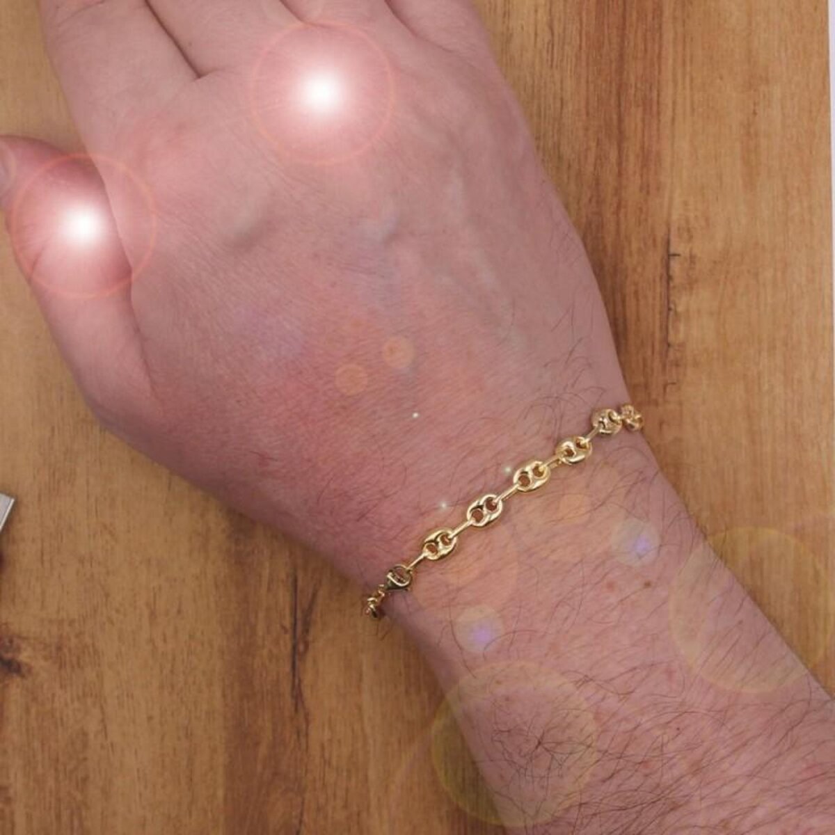 L'ATELIER D'AZUR Bracelet Homme ou Femme Or 18 Carats - Maille Grain de Café - Jaune