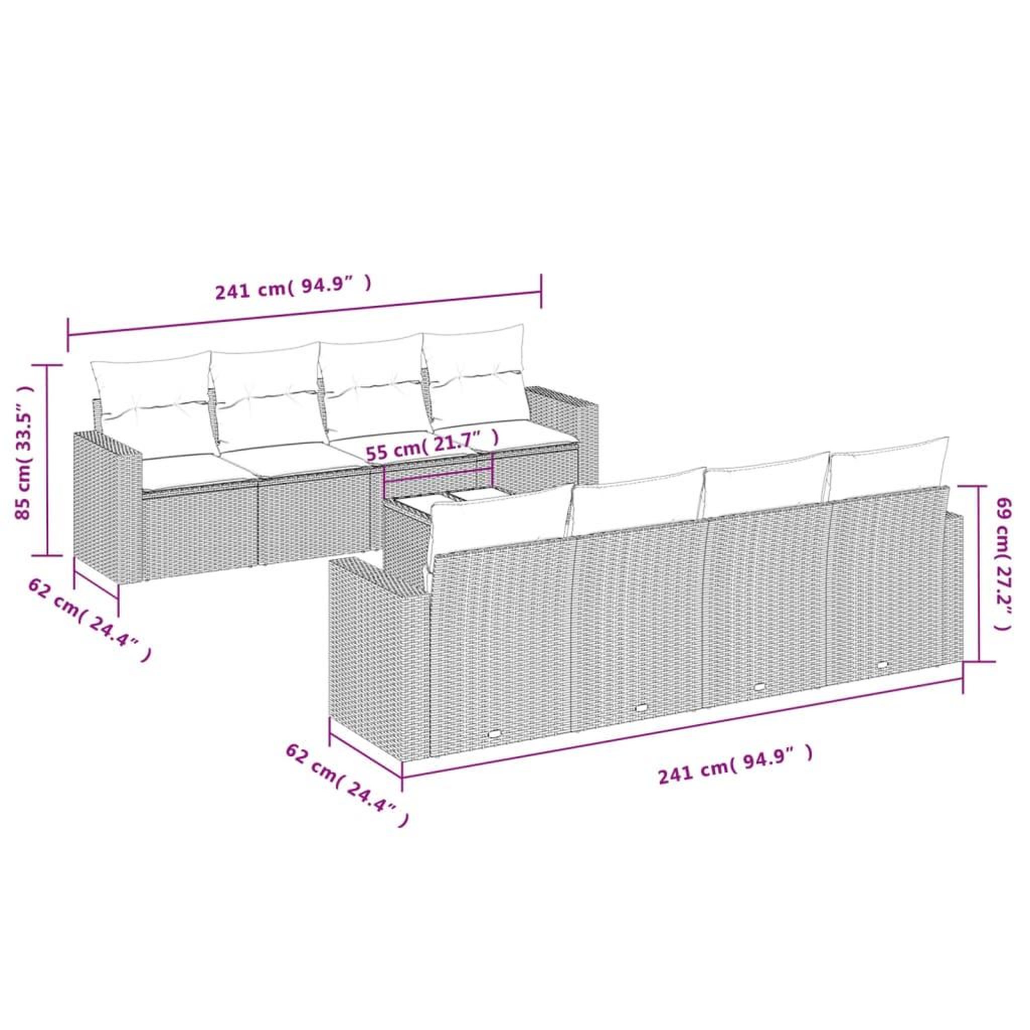 Voir la diapositive 4 : VIDAXL Salon de jardin 9 pcs avec coussins noir resine tressee