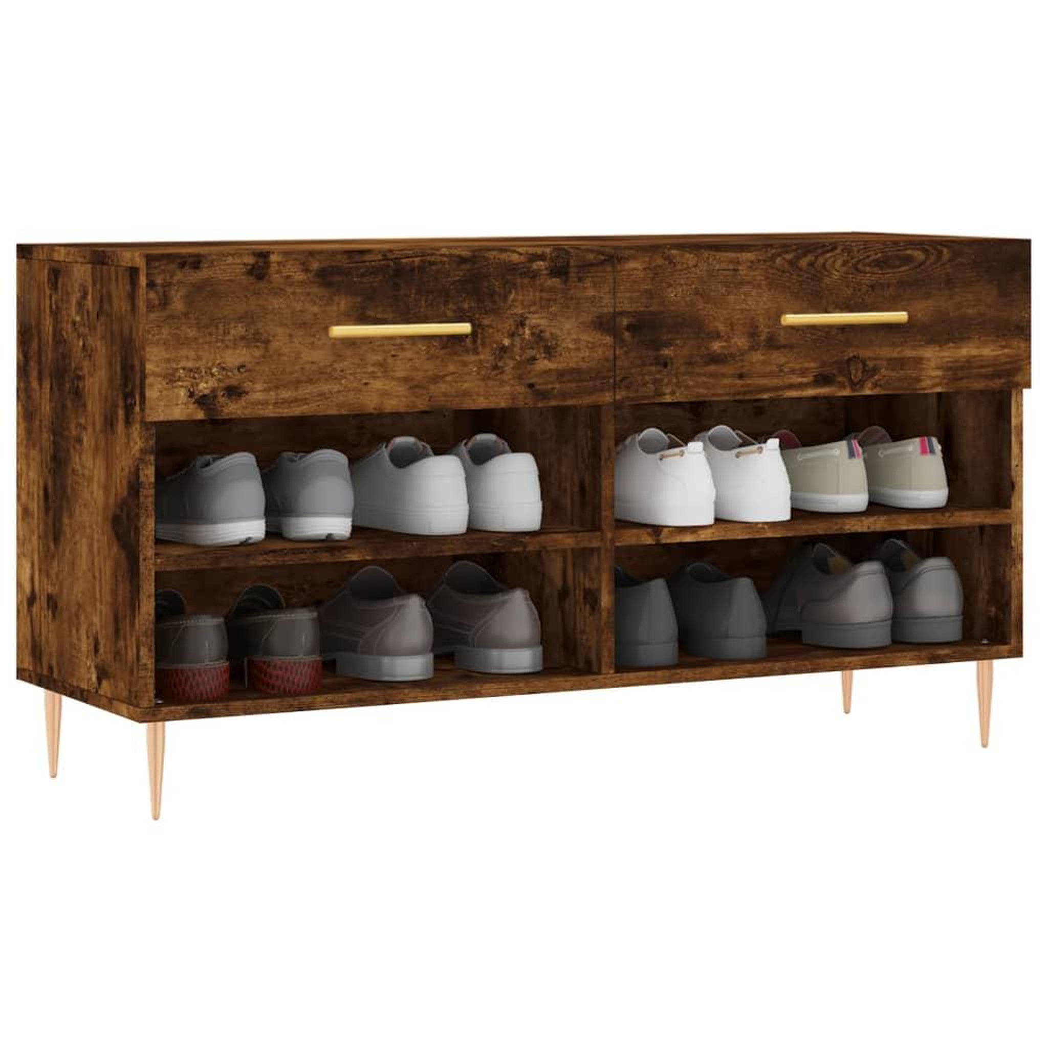 Voir la diapositive 3 : VIDAXL Banc a chaussures chene fume 102x35x55 cm bois d'ingenierie