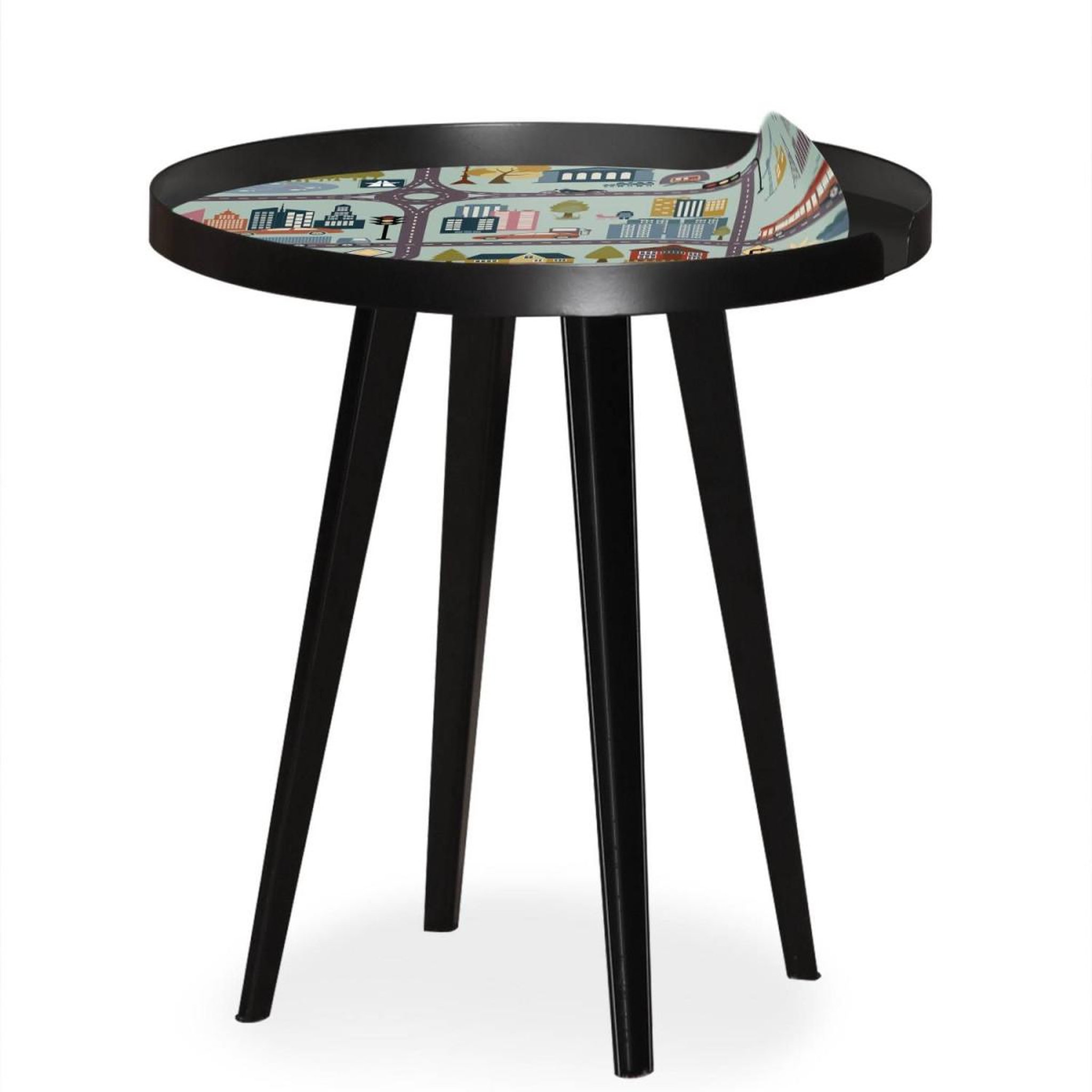 Voir la diapositive 3 : Paris Prix Table d'Appoint à Rebord 3 Covers  Kid  45cm Noir