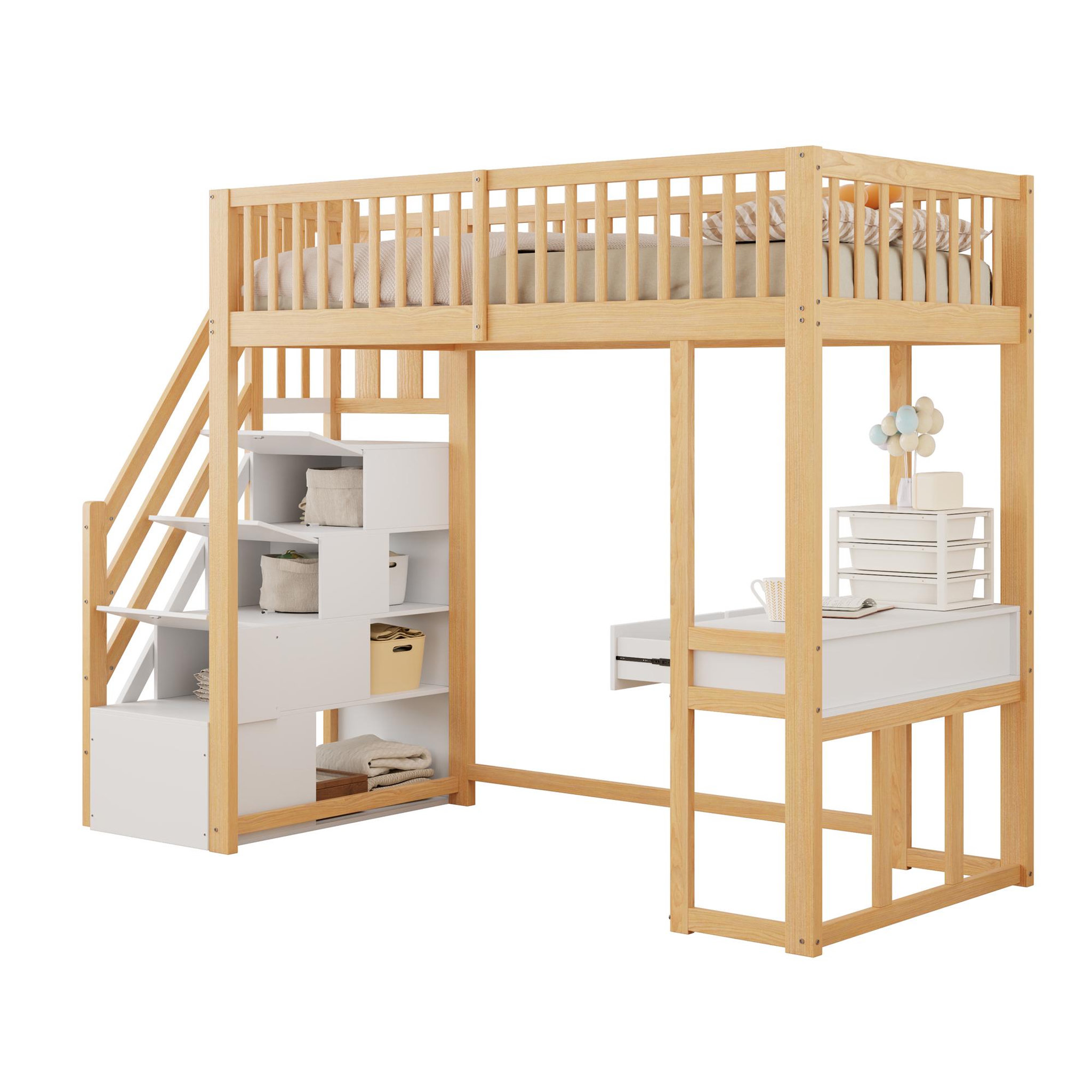 MERAX Lit mezzanine enfant. Coloris disponibles : Marron, Blanc