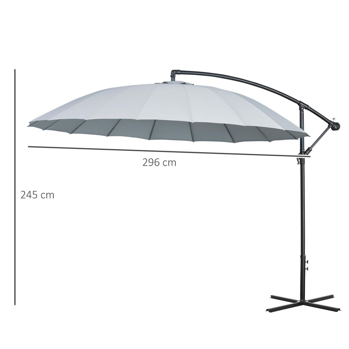 OUTSUNNY Parasol déporté rond inclinable manivelle piètement mât métal. dim. Ø 2,96 x 2,6H m polyester haute densité gris