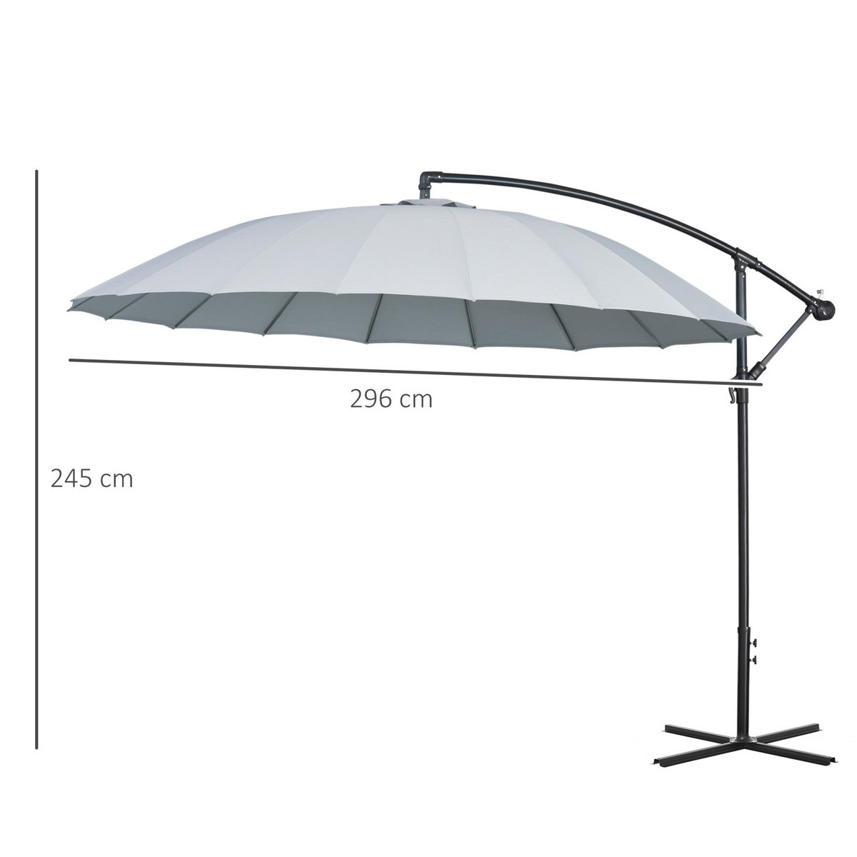 OUTSUNNY Parasol déporté rond inclinable manivelle piètement mât métal. dim. Ø 2,96 x 2,6H m polyester haute densité gris
