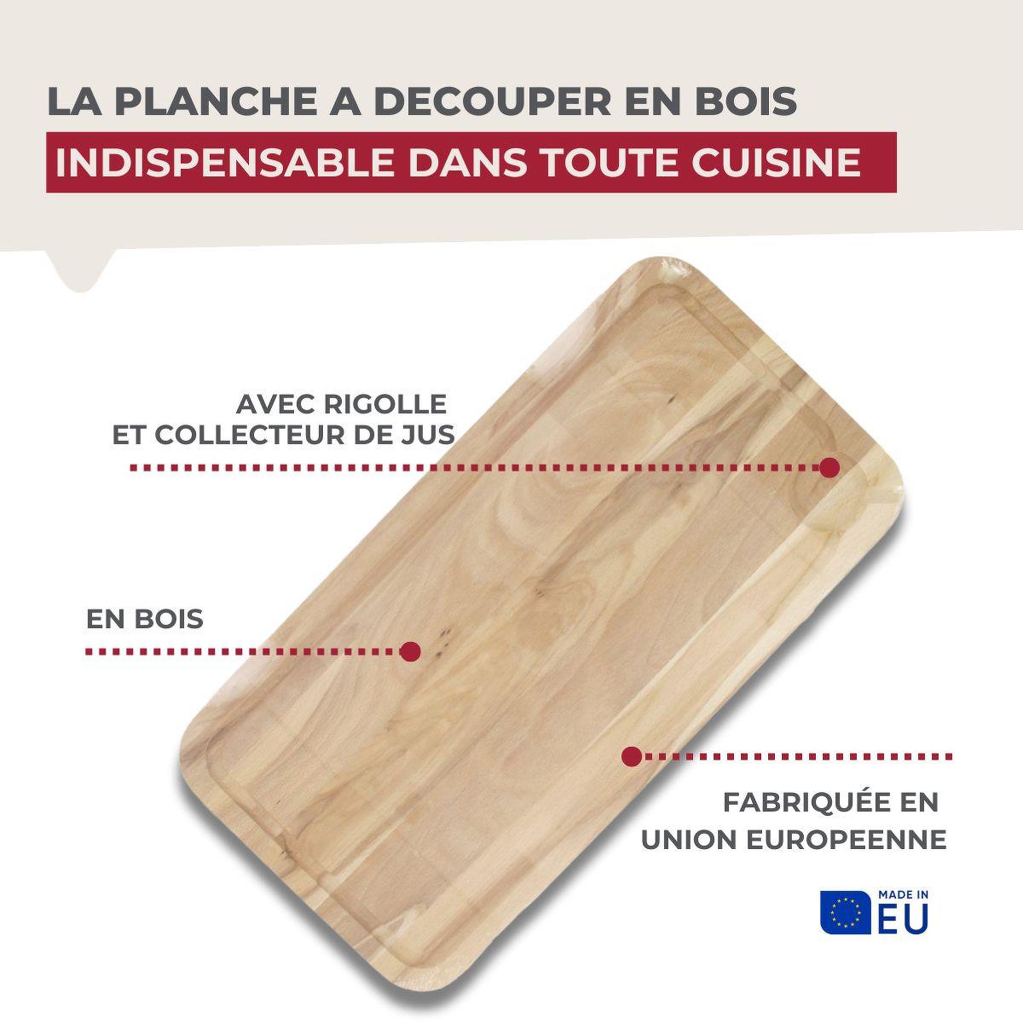 Voir la diapositive 4 : Fackelmann Planche à découper, hêtre avec rigolle et collecteur de sang 45 x 25 cm fackelmann wood edition