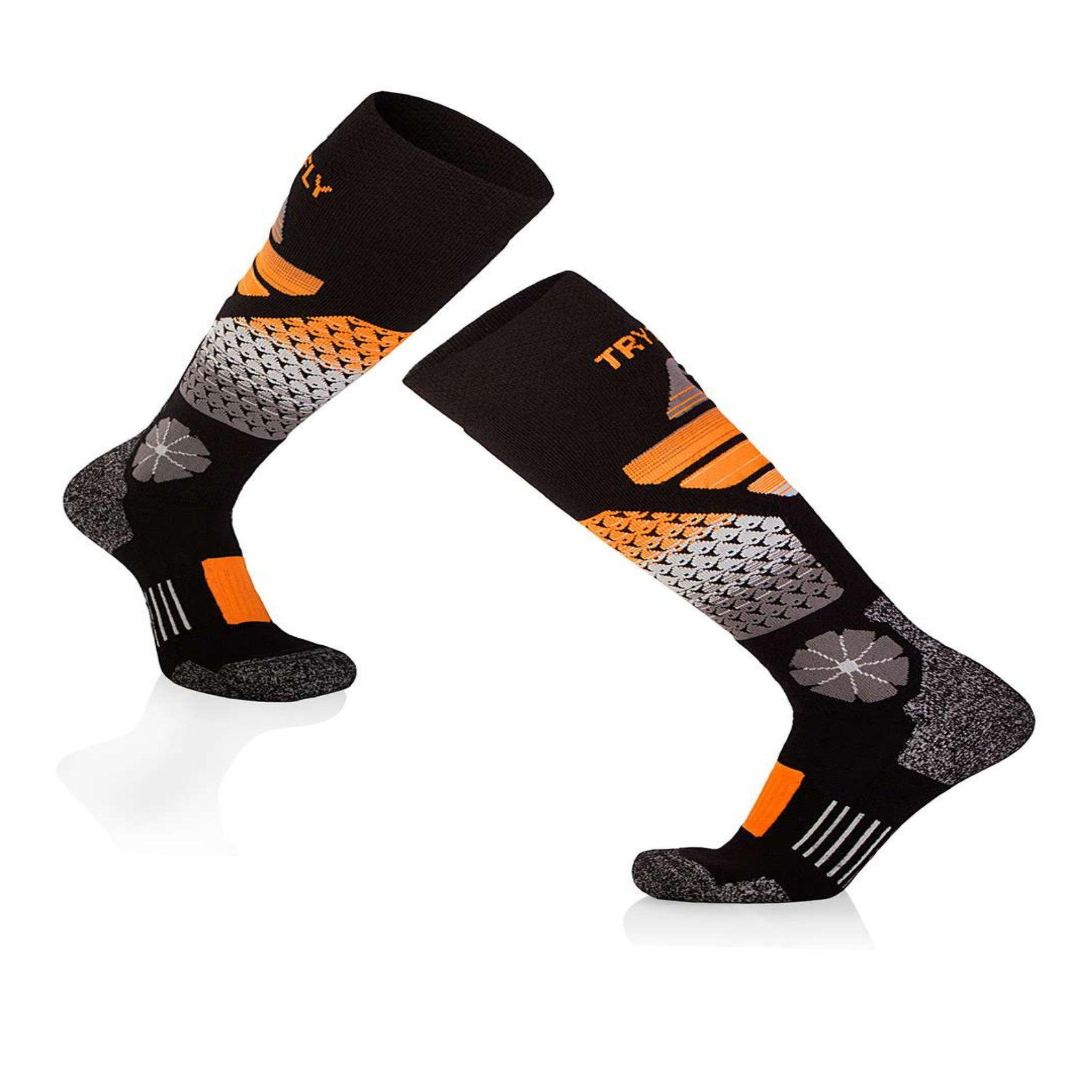 TRY TO FLY Chaussettes de ski haut-mollet laine mérinos performance. Coloris disponibles : Multicolore