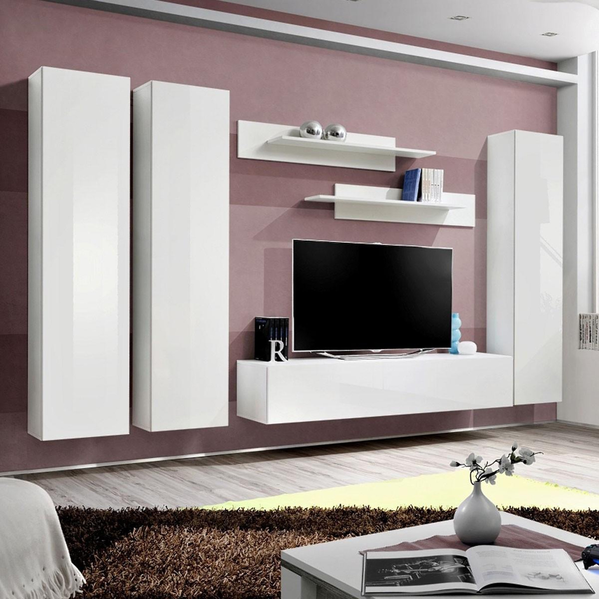 Paris Prix Ensemble meuble tv mural  fly c1  310cm blanc