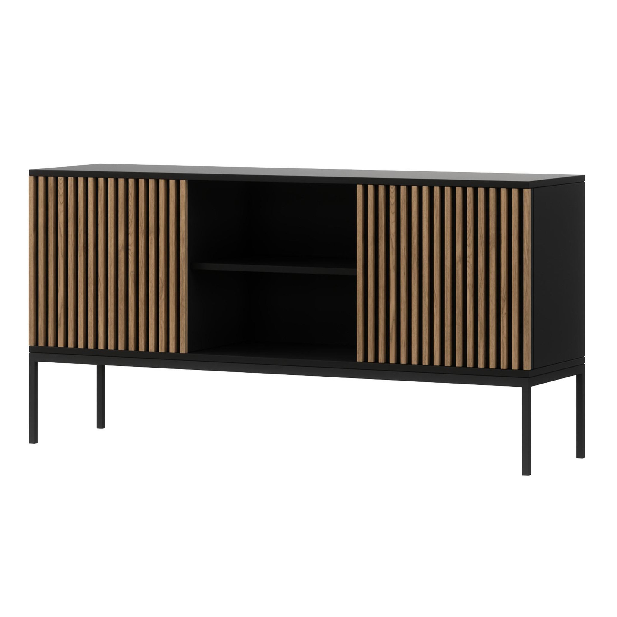 Voir la diapositive 1 : BEST MOBILIER Savanna - meuble tv - effet bois et noir - 2 portes et 2 niches - 150 cm