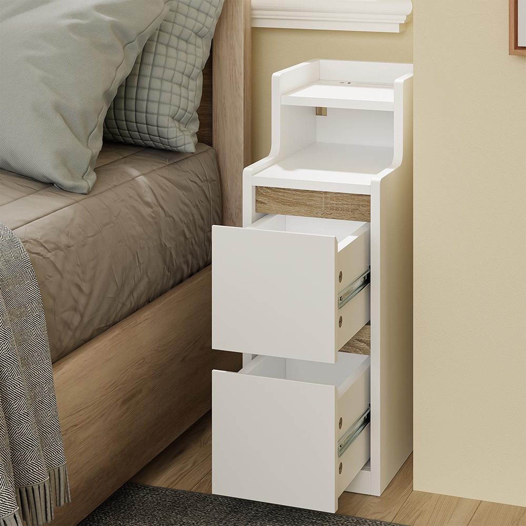 Voir la diapositive 5 : SOBUY Chevet avec 2 Tiroirs Blanc 22x34x60.5cm FBT178-E-WN